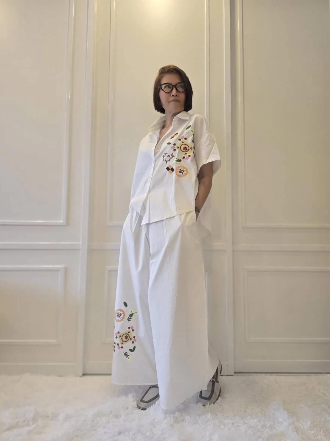 Crisp White Abstract Embroidered Cotton Co-ord Set