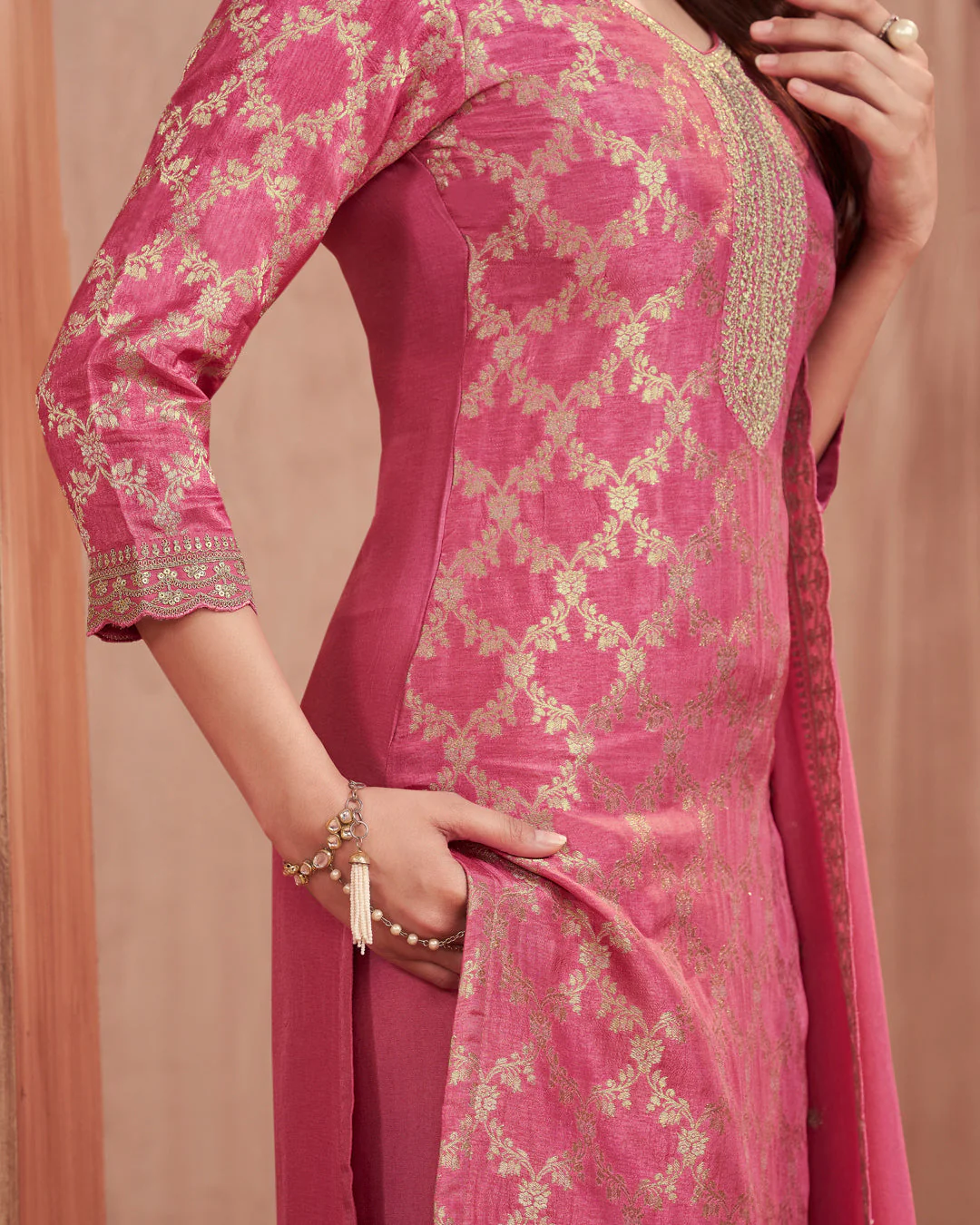 Quartz Glow Embellished Dola Silk Pant Set - Image 3