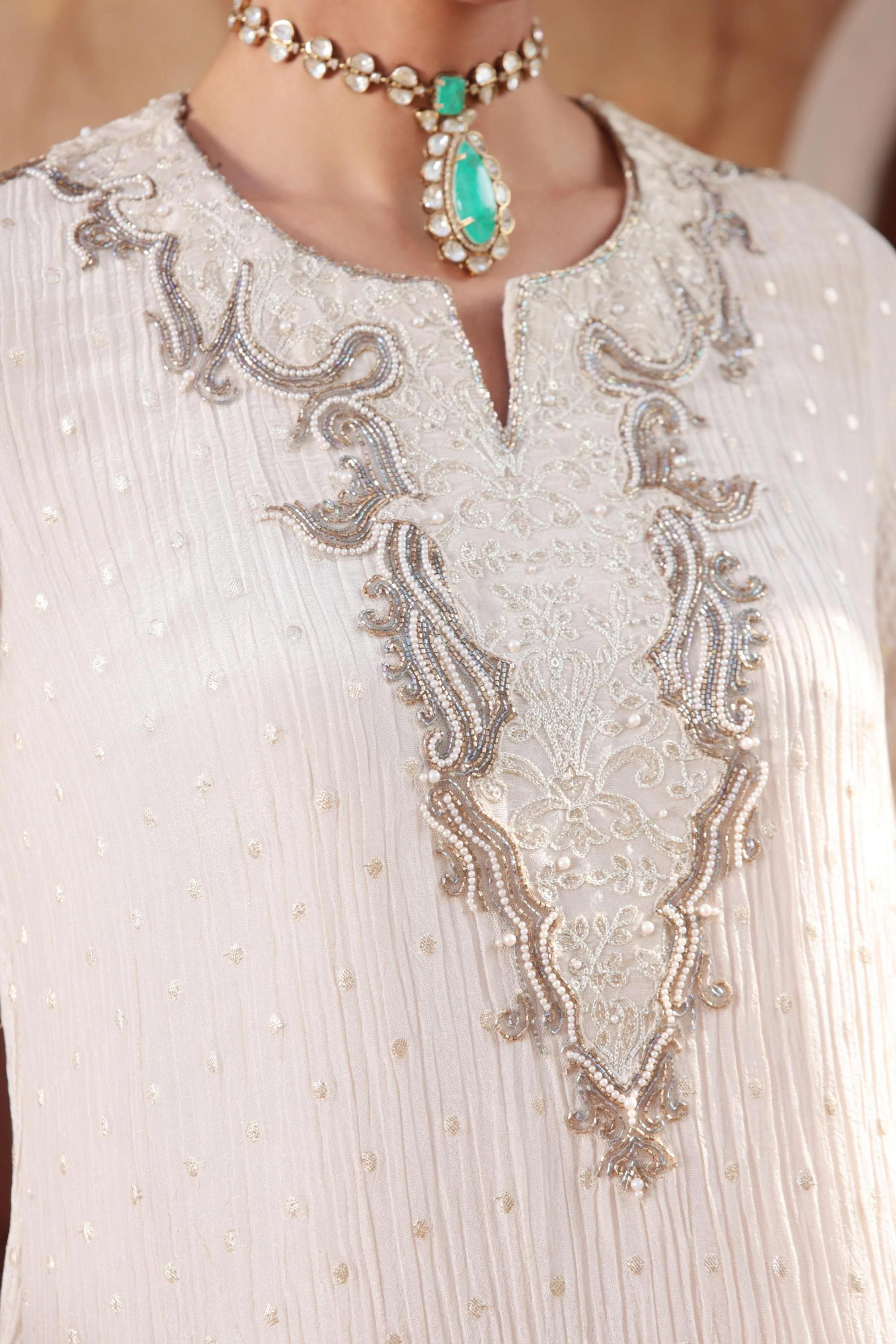 Pearl White Shimmer Tissue Organza Silk Palazzo Set - Image 2