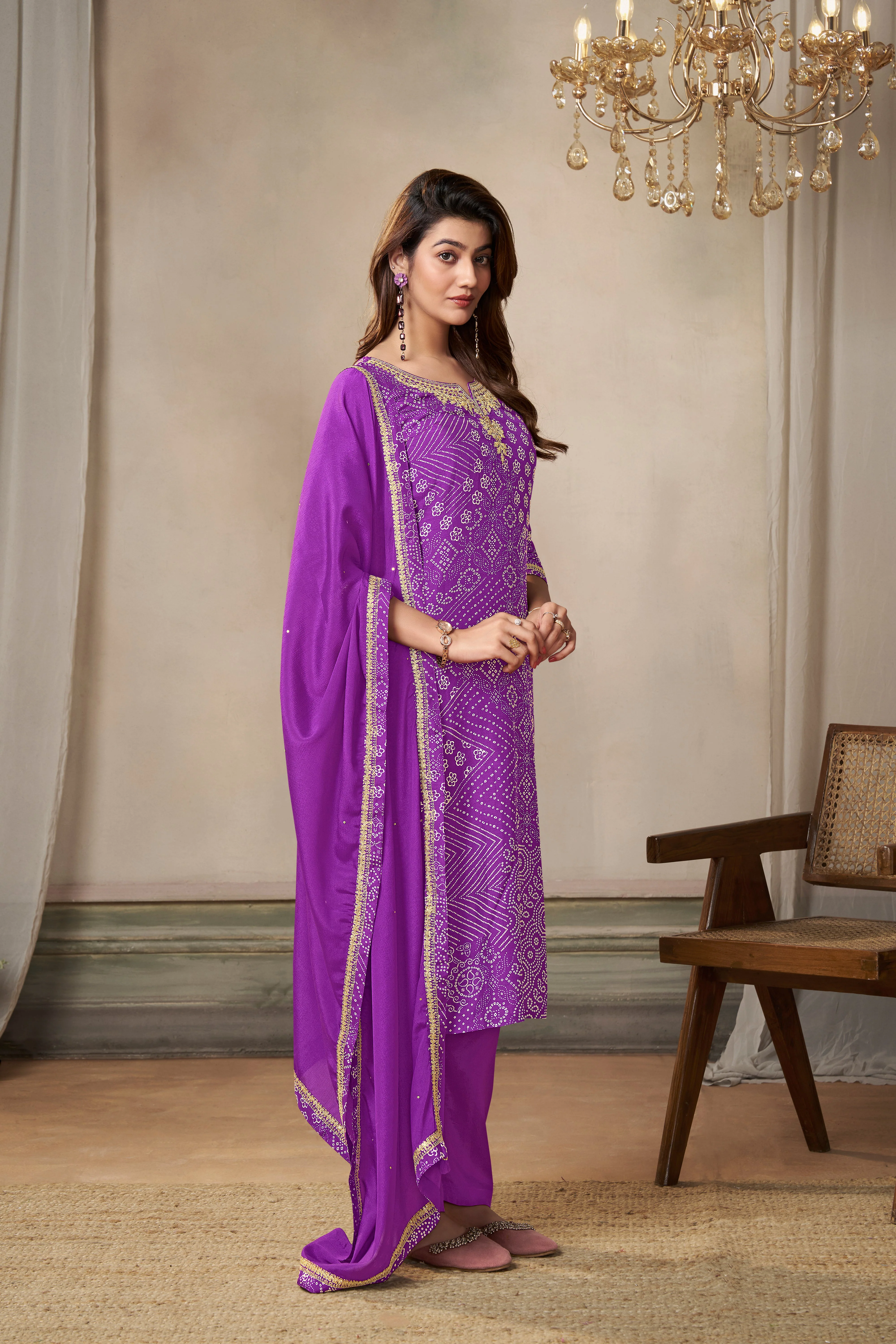 Violet Bandhani Printed Kurta & Pant Set - Image 3