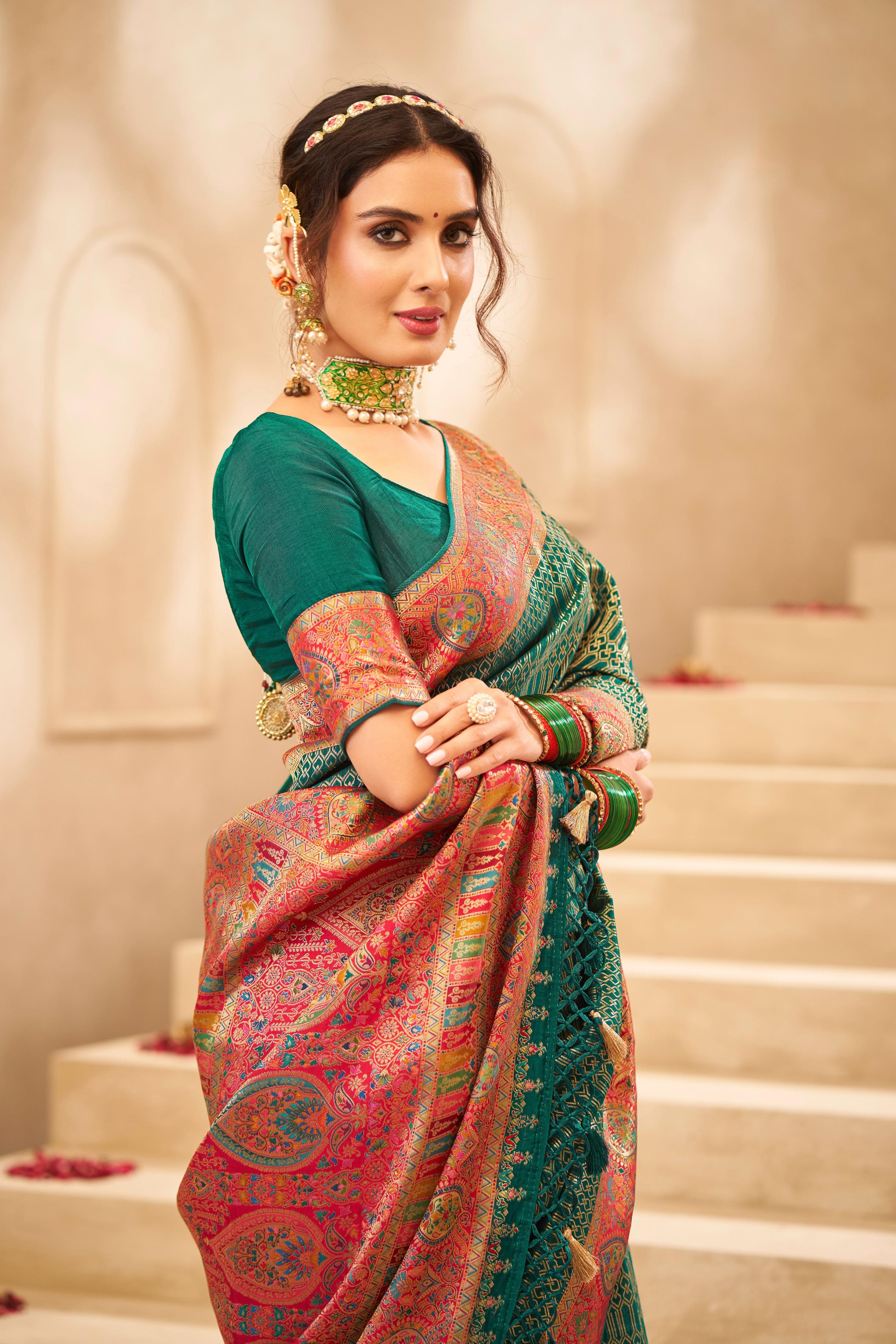 Traditional Green Multi Tussar Rangkaat Silk Saree - Image 2