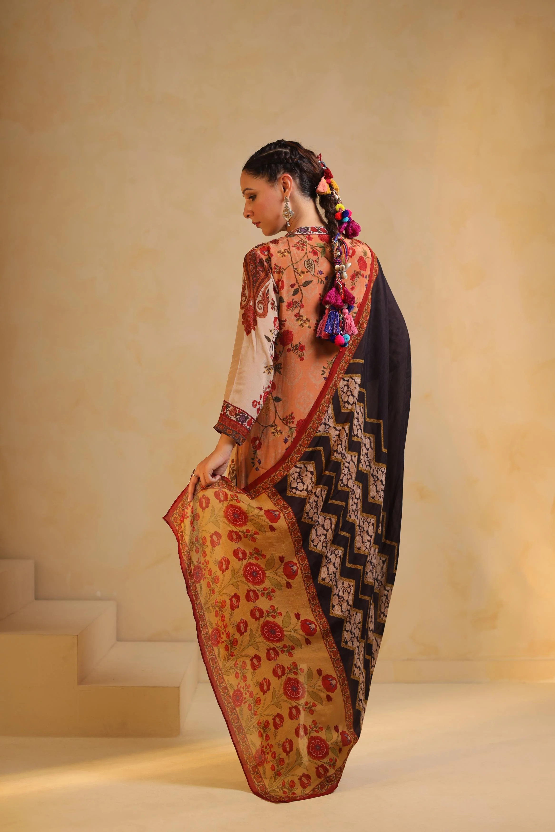 Beige Printed Viscose Crepe Silk Pant Set - Image 5