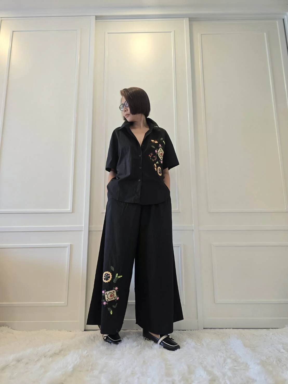 Black Abstract Embroidered Cotton Co-ord Set