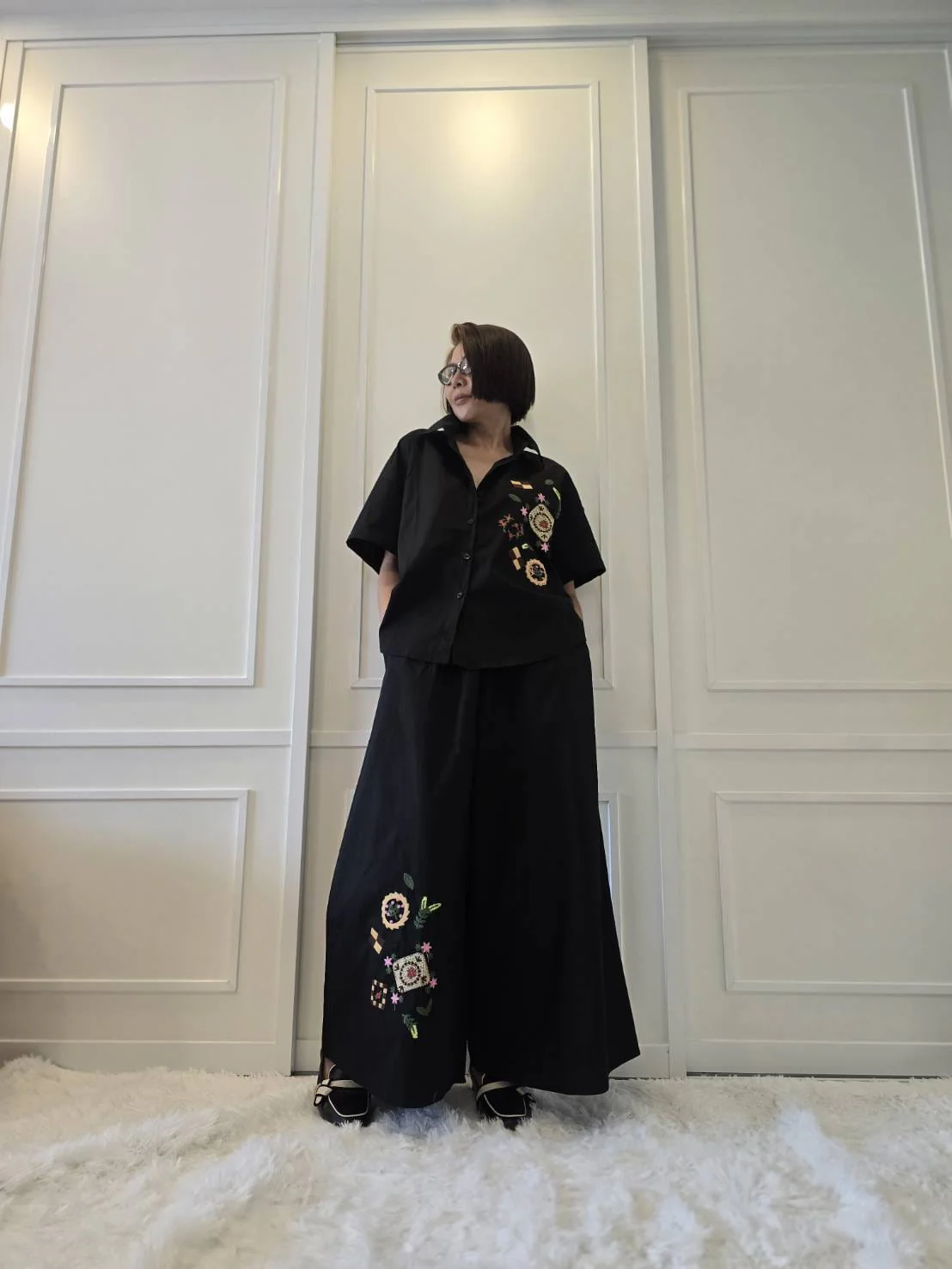 Black Abstract Embroidered Cotton Co-ord Set - Image 3