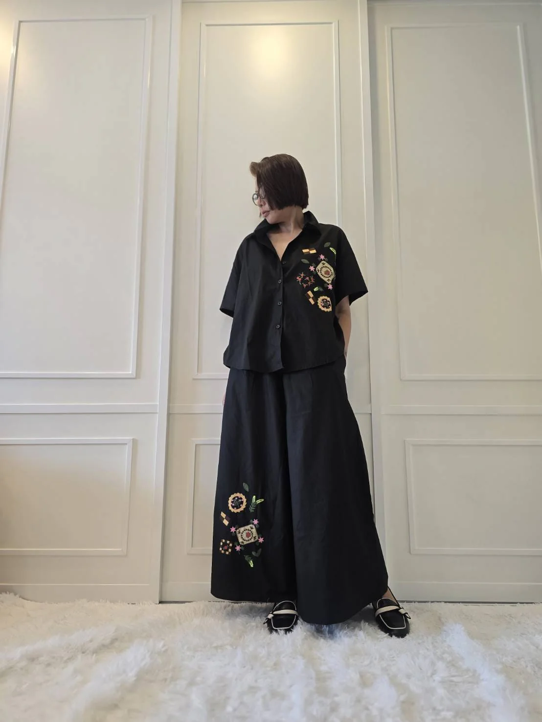 Black Abstract Embroidered Cotton Co-ord Set - Image 4