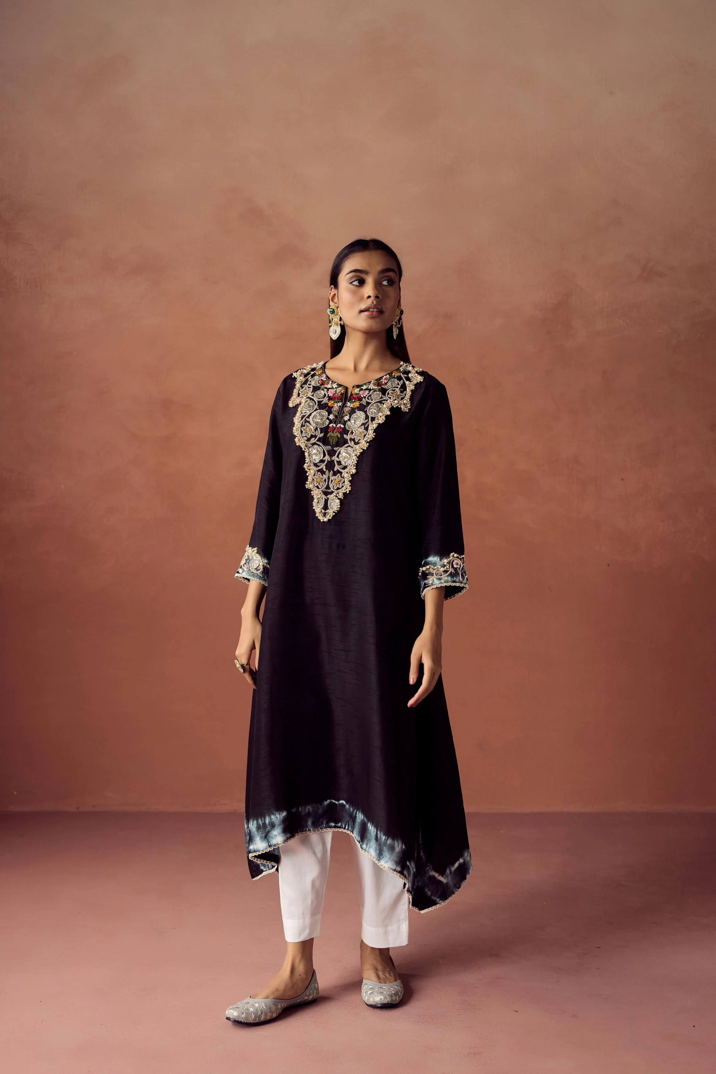Black Embellished Raw Silk Kurta Set - Image 4