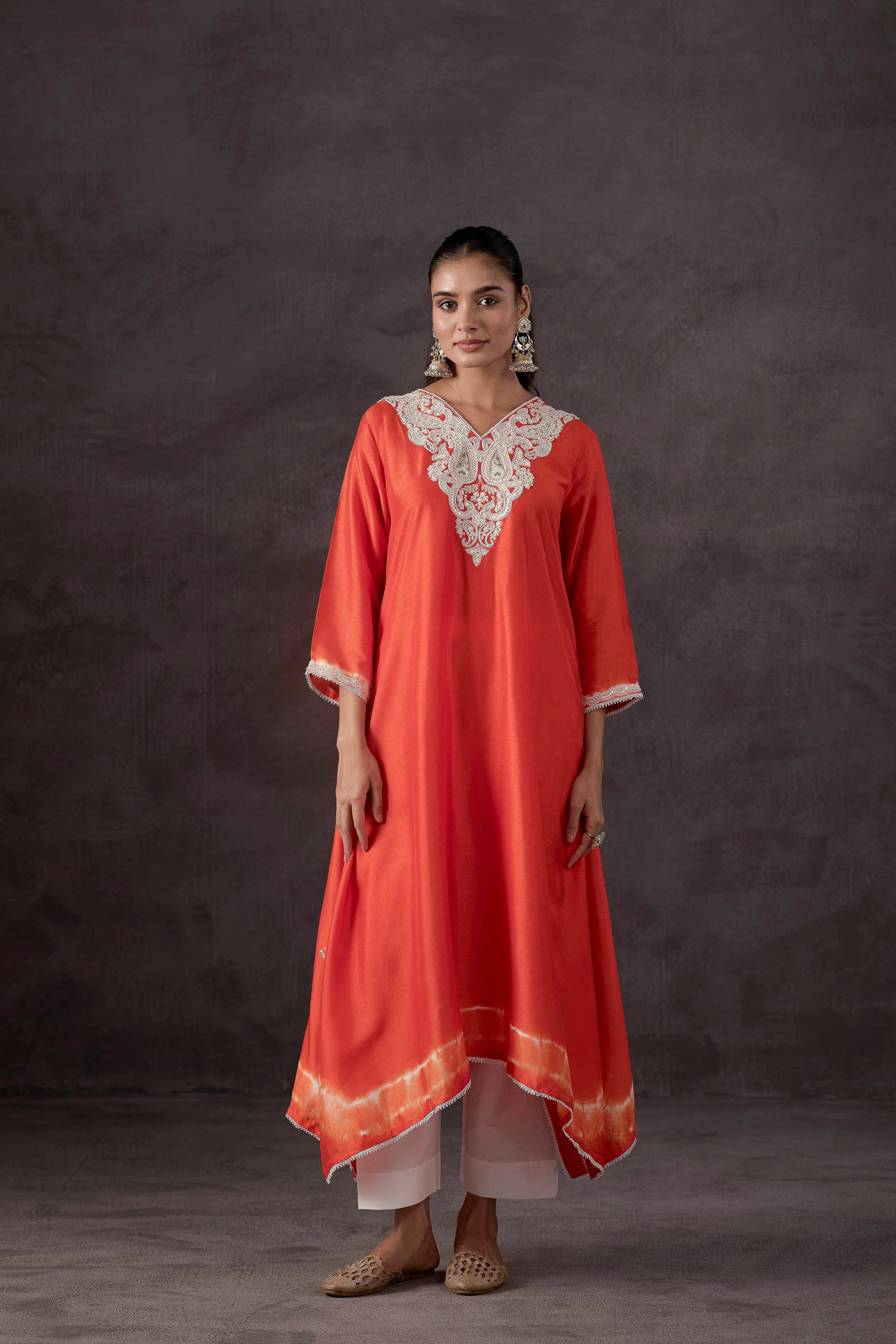 Orange Peel Embellished Raw Silk Kurta Set