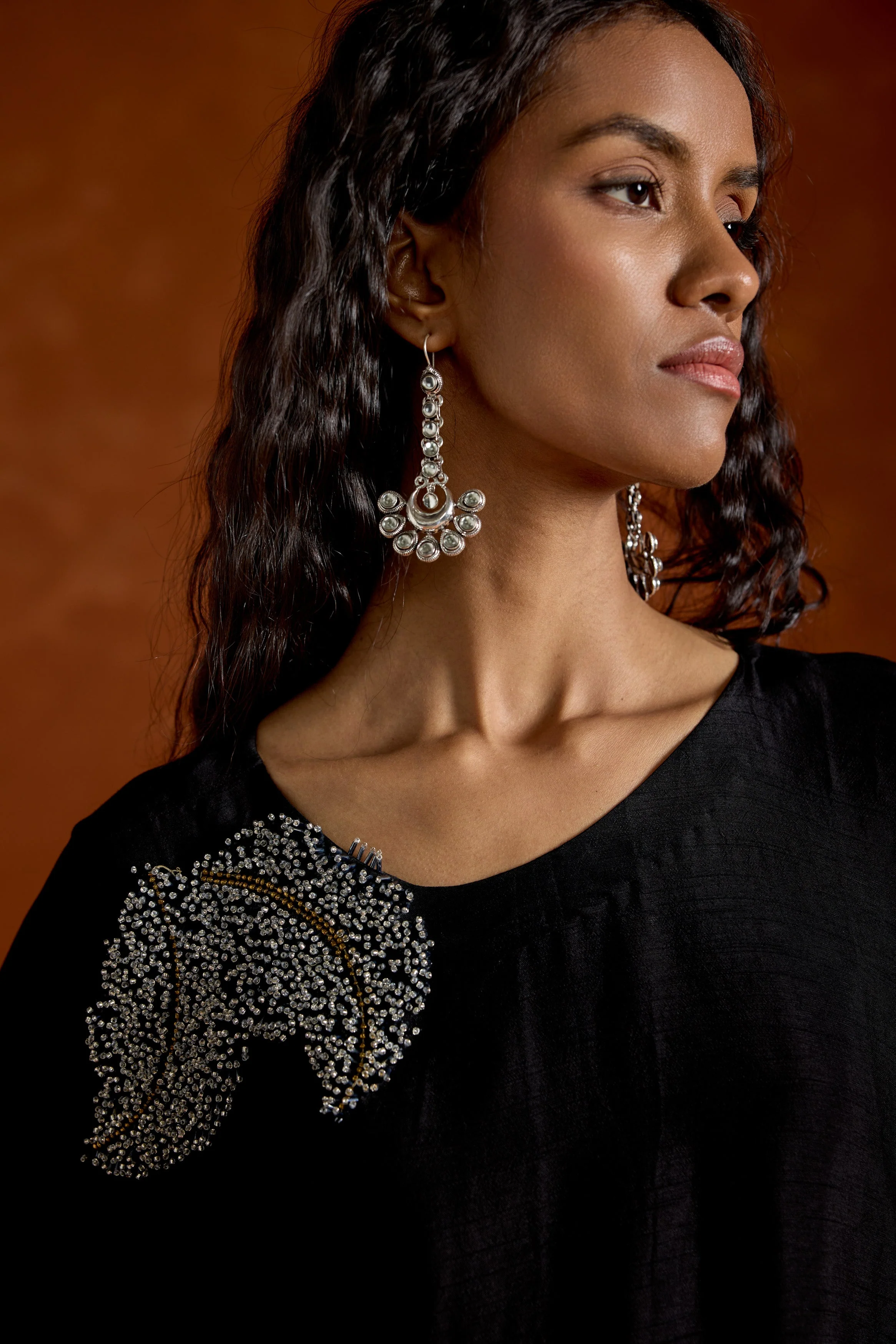 Black Embellished Raw Silk Kurta Set - Image 2