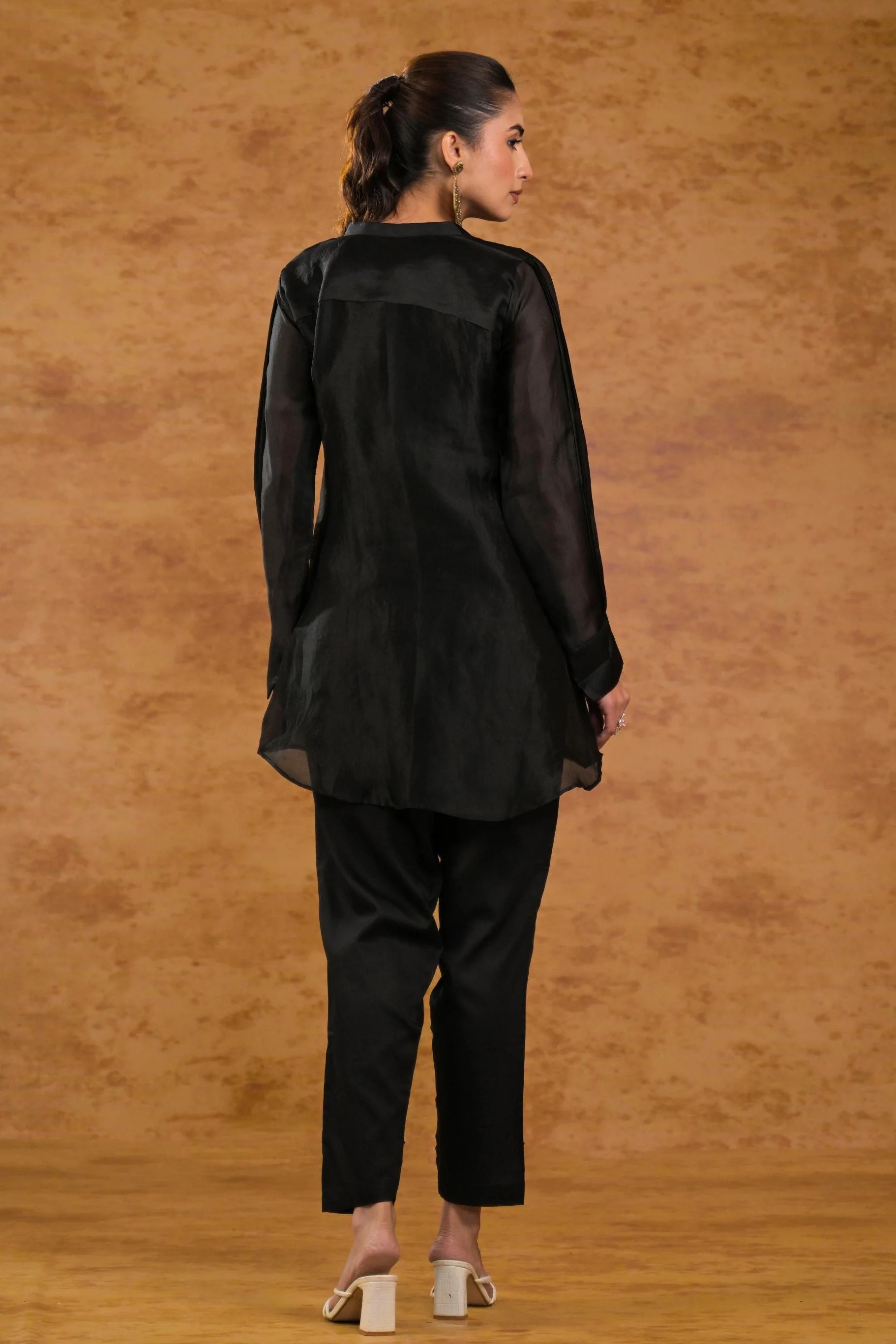 Black Embroidered Organza Silk Co-Ord Set - Image 5