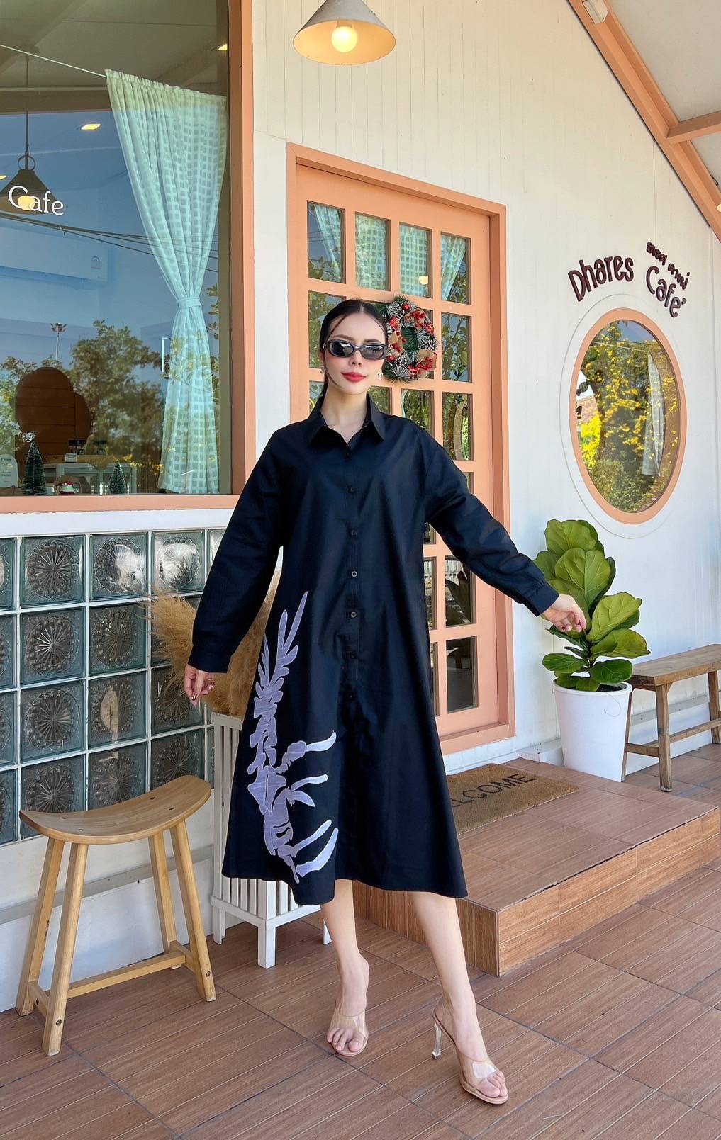 Black Printed Organic Cotton Dress - Image 2