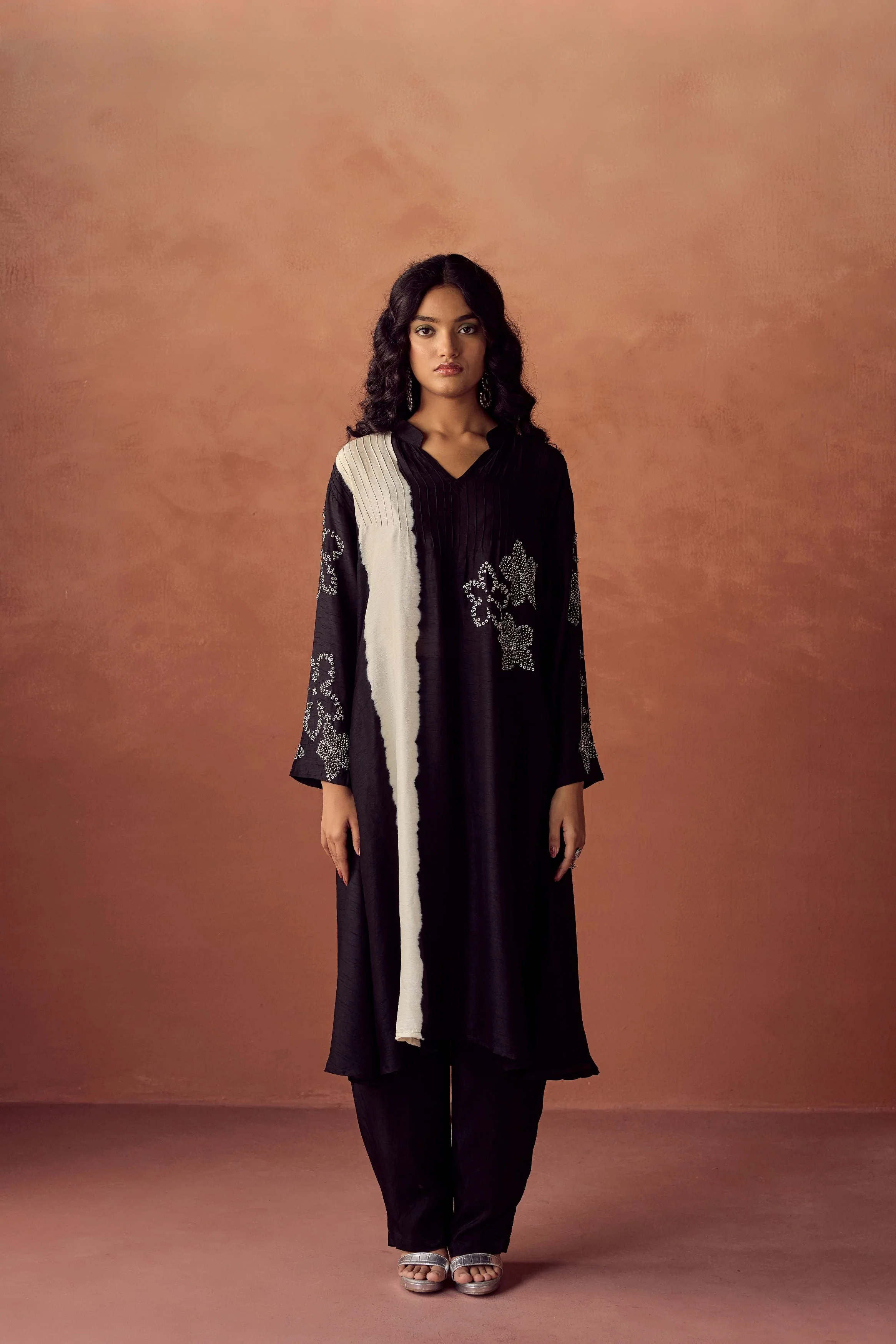 Black Raw Silk Ombre Dyed Pant Set