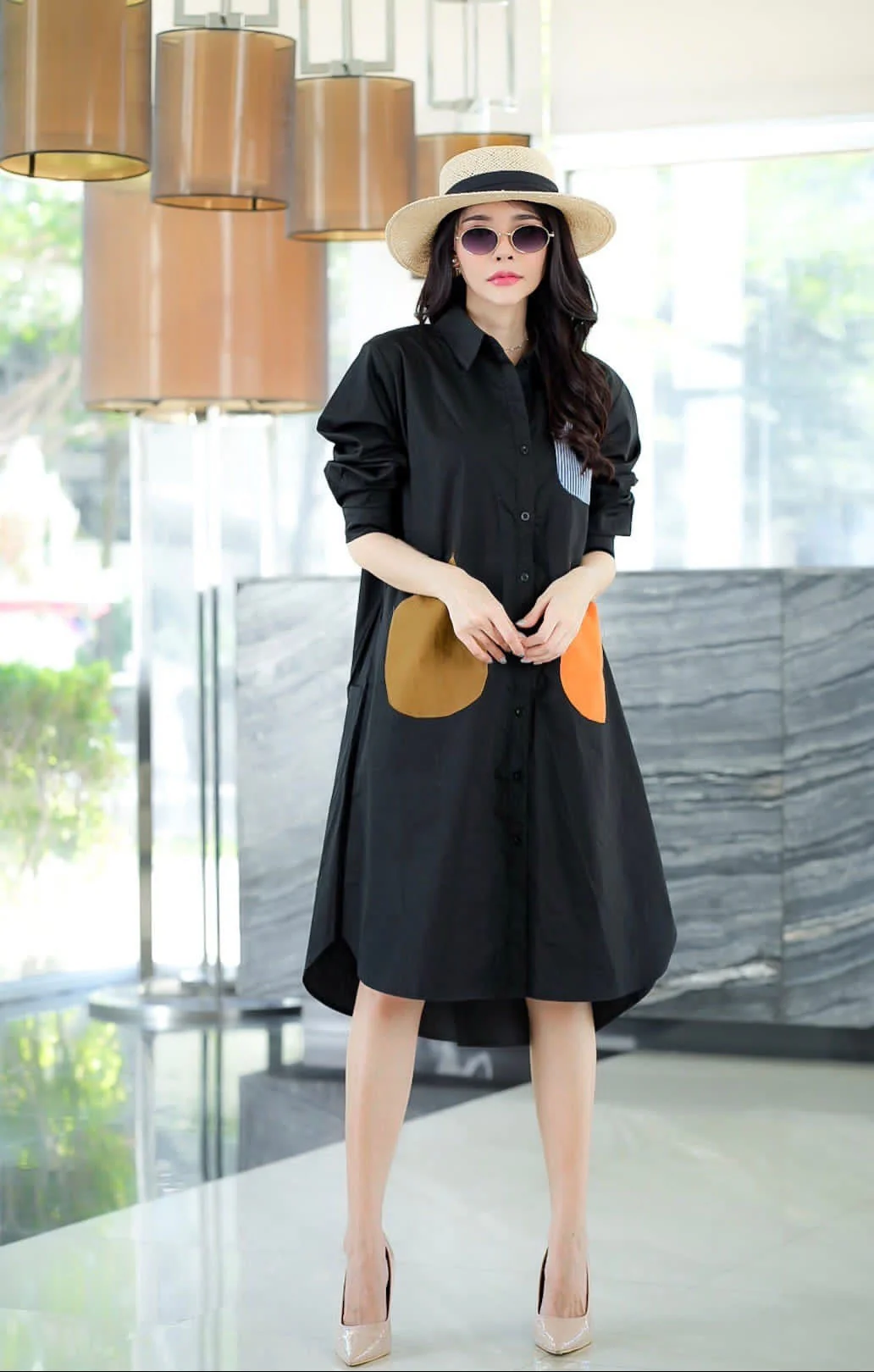 Black Vertical Panel Tunic Dress - Image 2