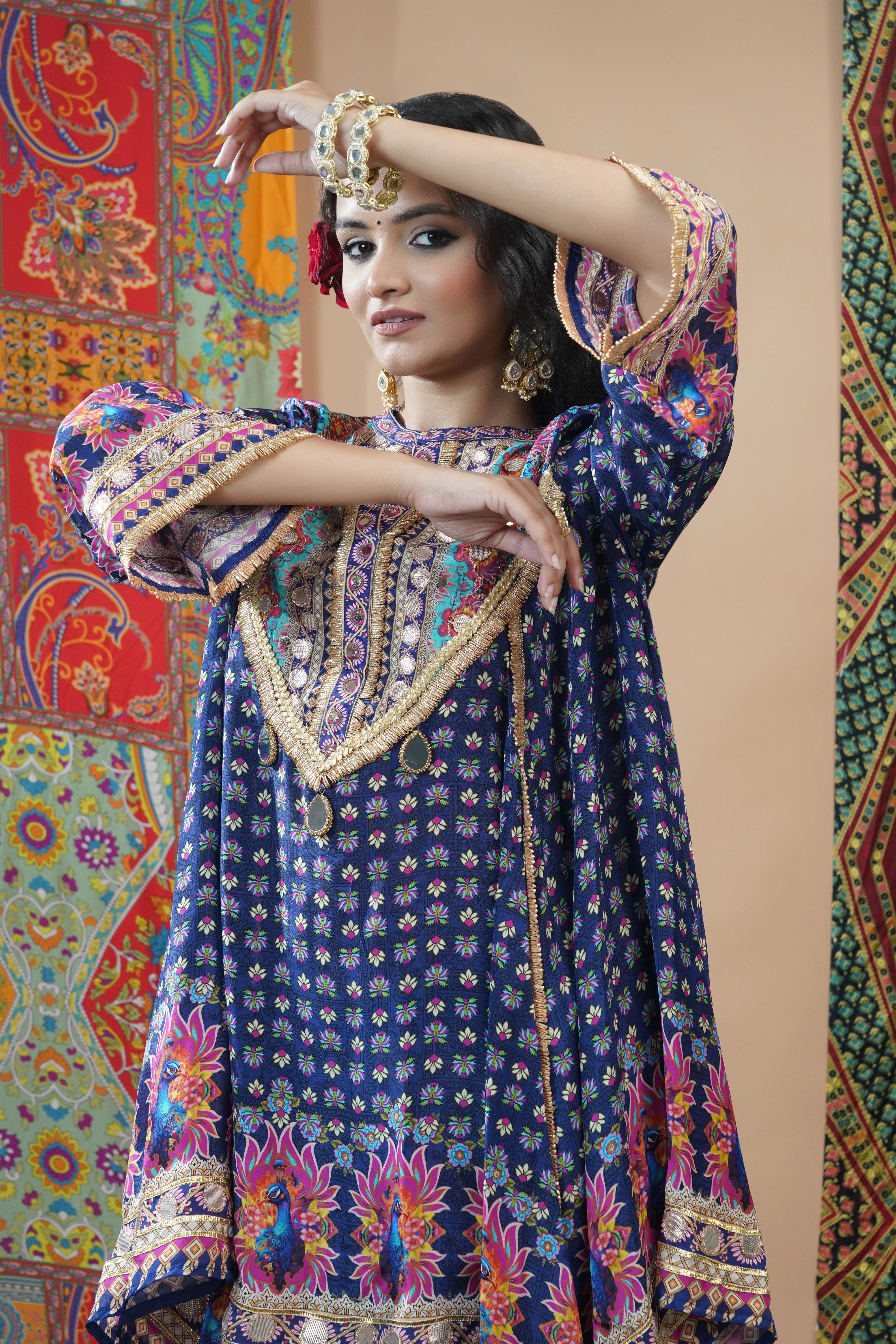 Blue Ethnic Printed Crepe Silk Dhoti Set - Image 2