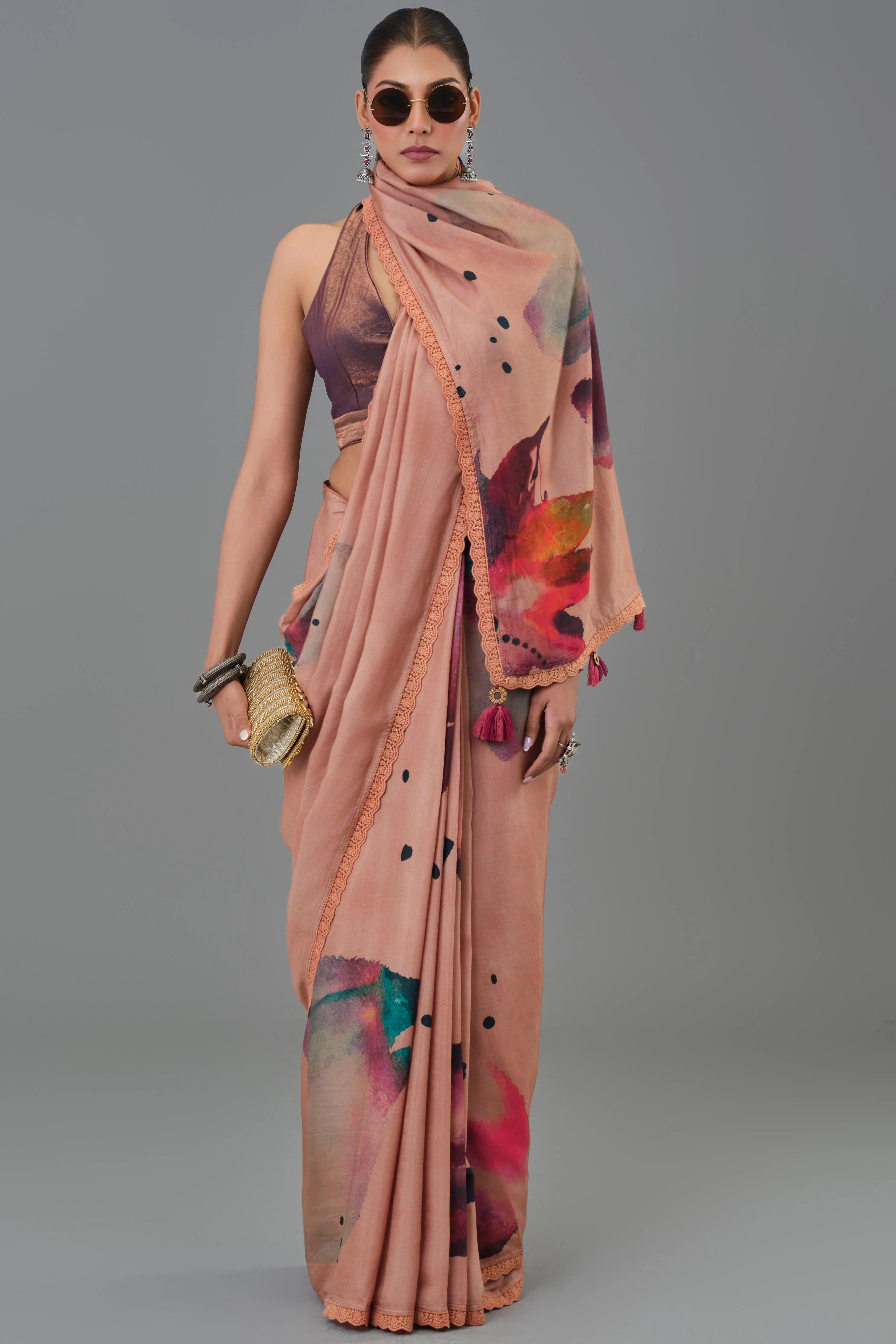 Blush Beige Abstract Art Saree