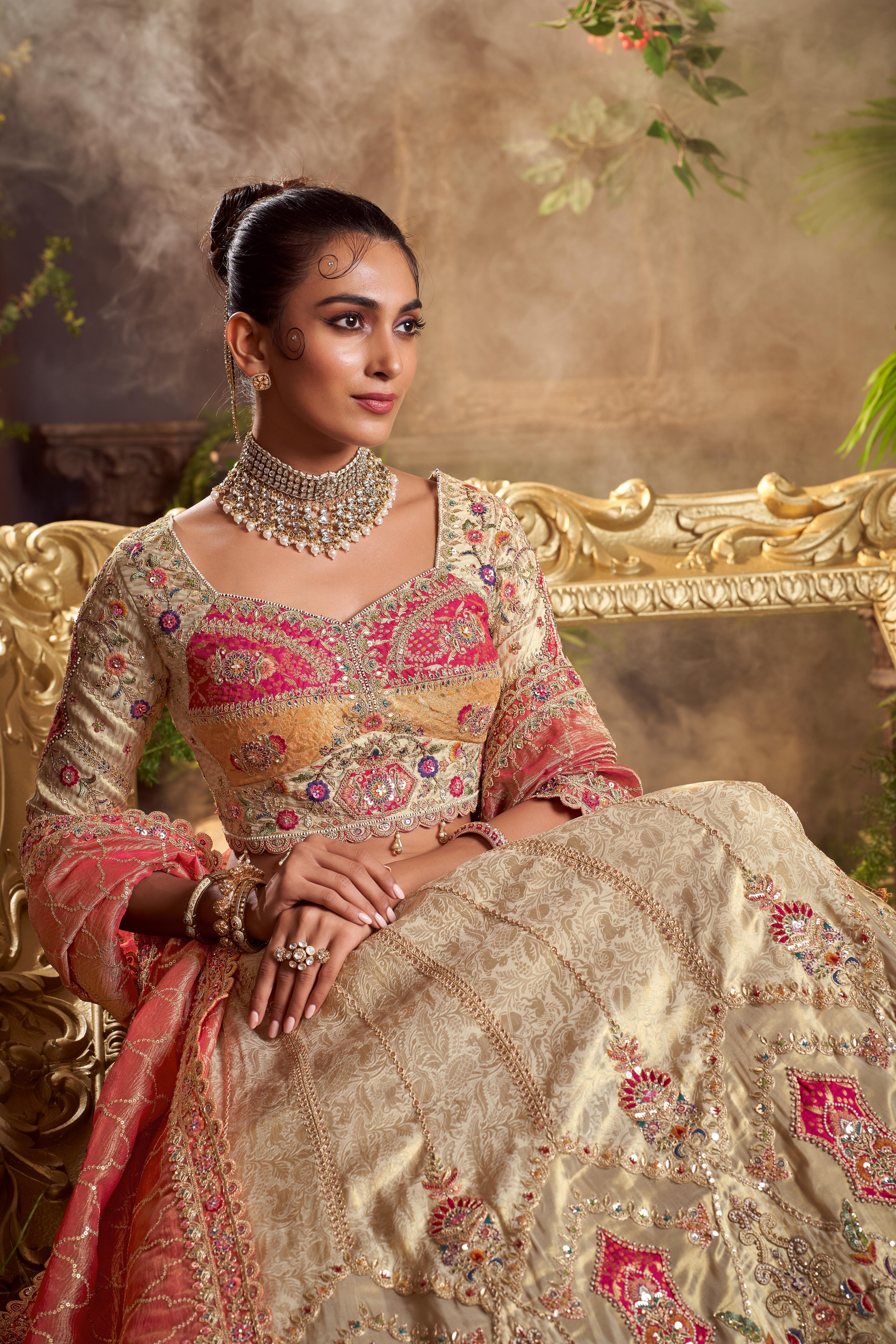 Cream White Embellished Premium Silk Lehenga Set - Image 2
