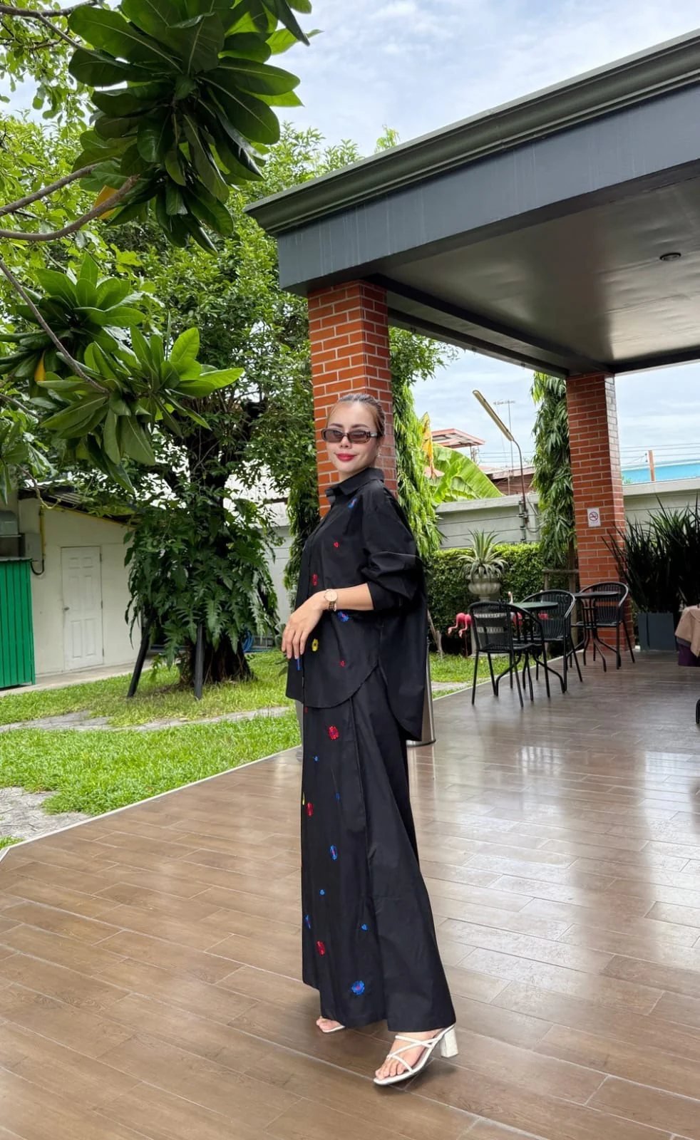 Charcoal Black Embroidered Organic Cotton Co-Ord Set - Image 2