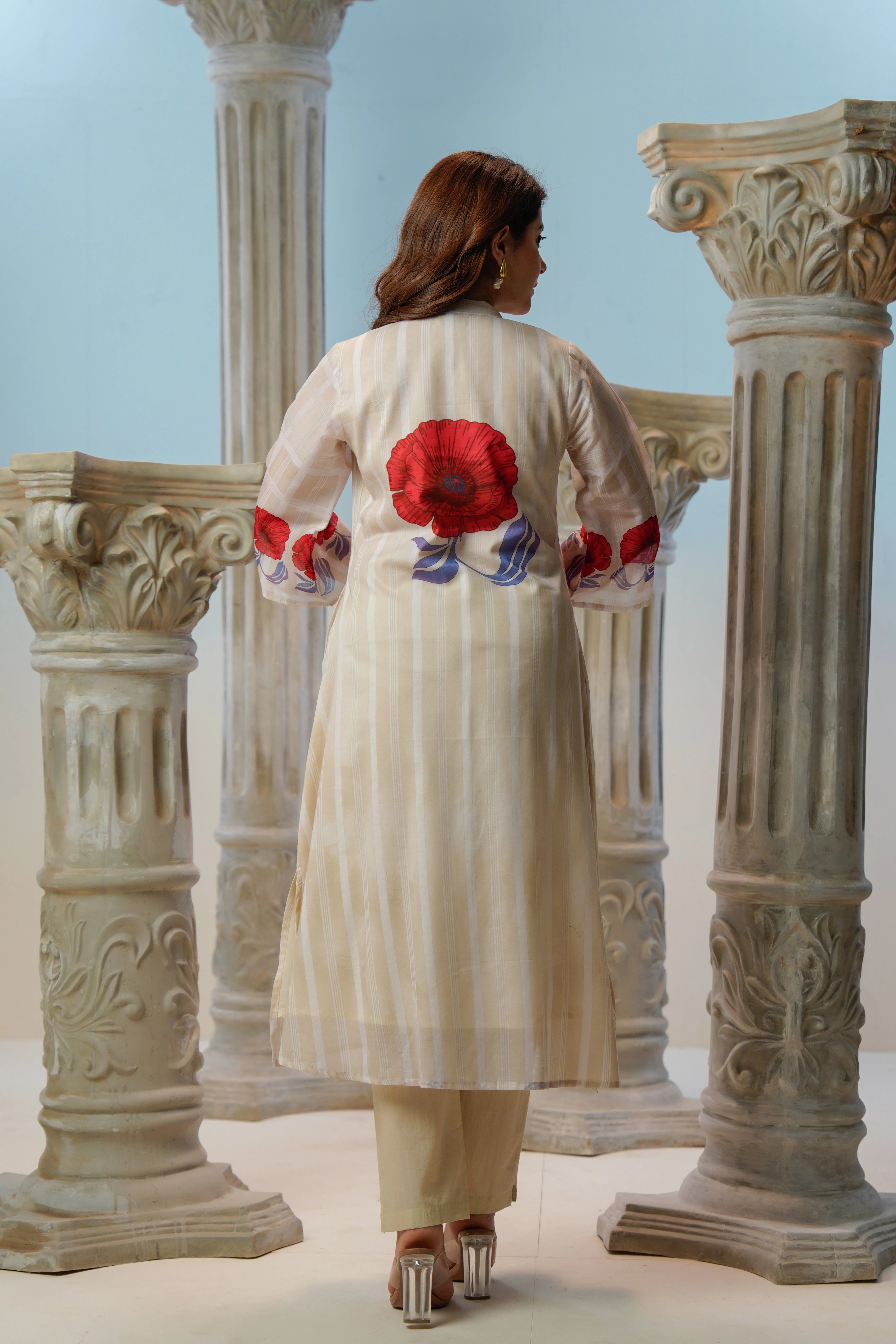 Cream Poppy Printed Cotton Kurta Set - Image 6