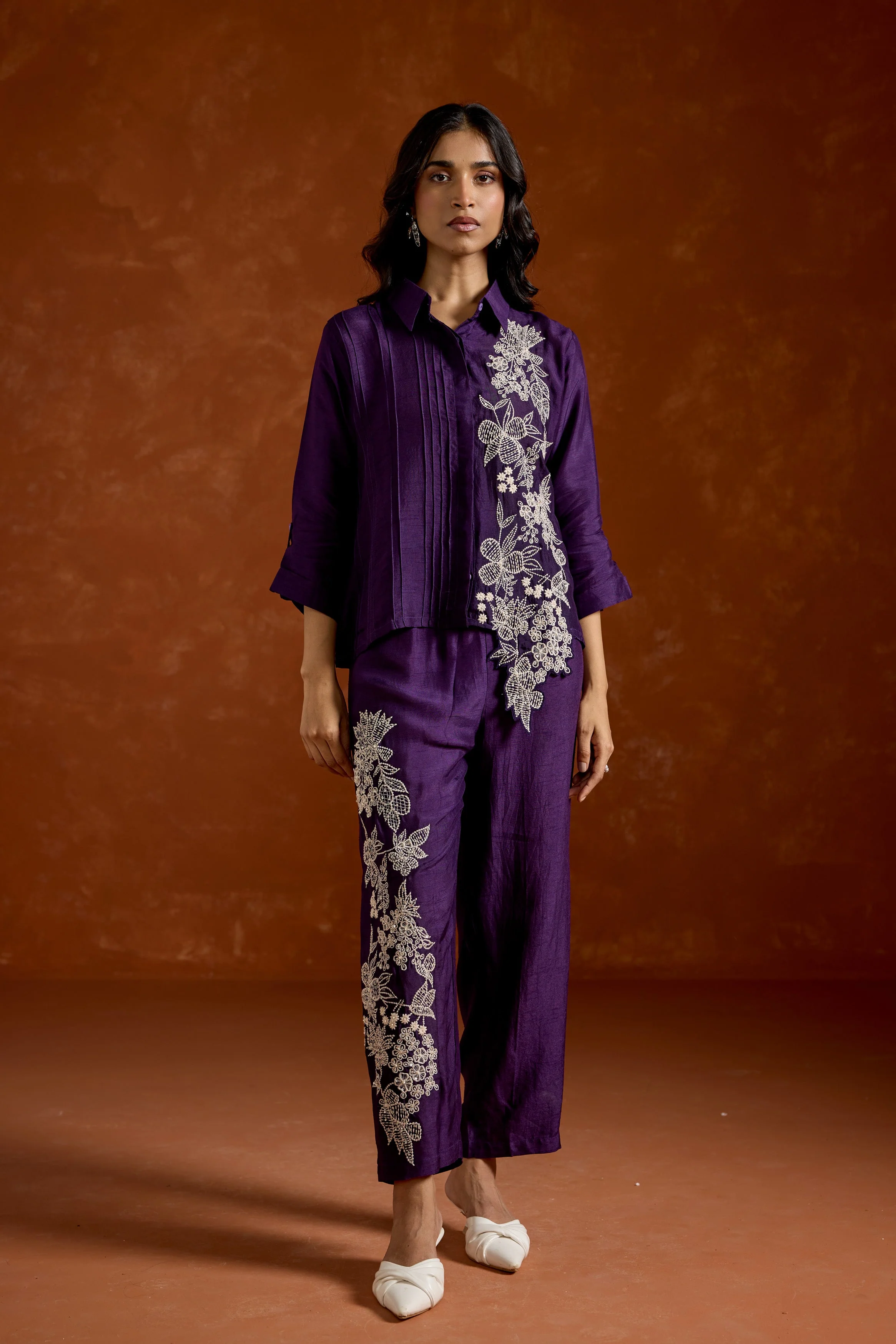 Deep Purple  Embroidered Raw Silk Co-Ord Set