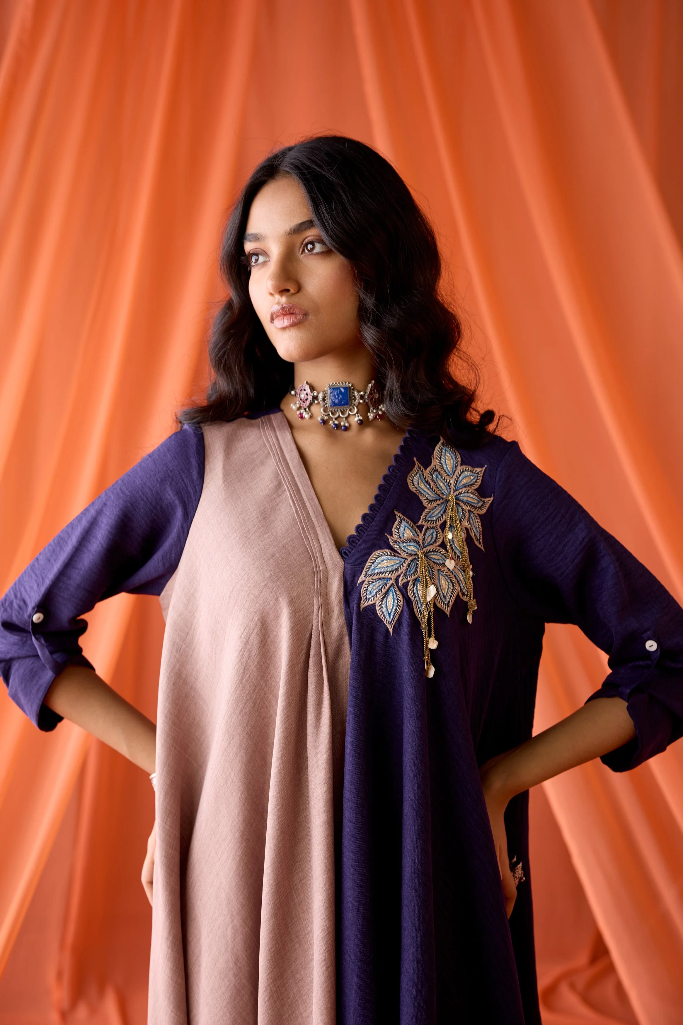 Royal Plum Embellished Premium Silk  Dress - Image 3