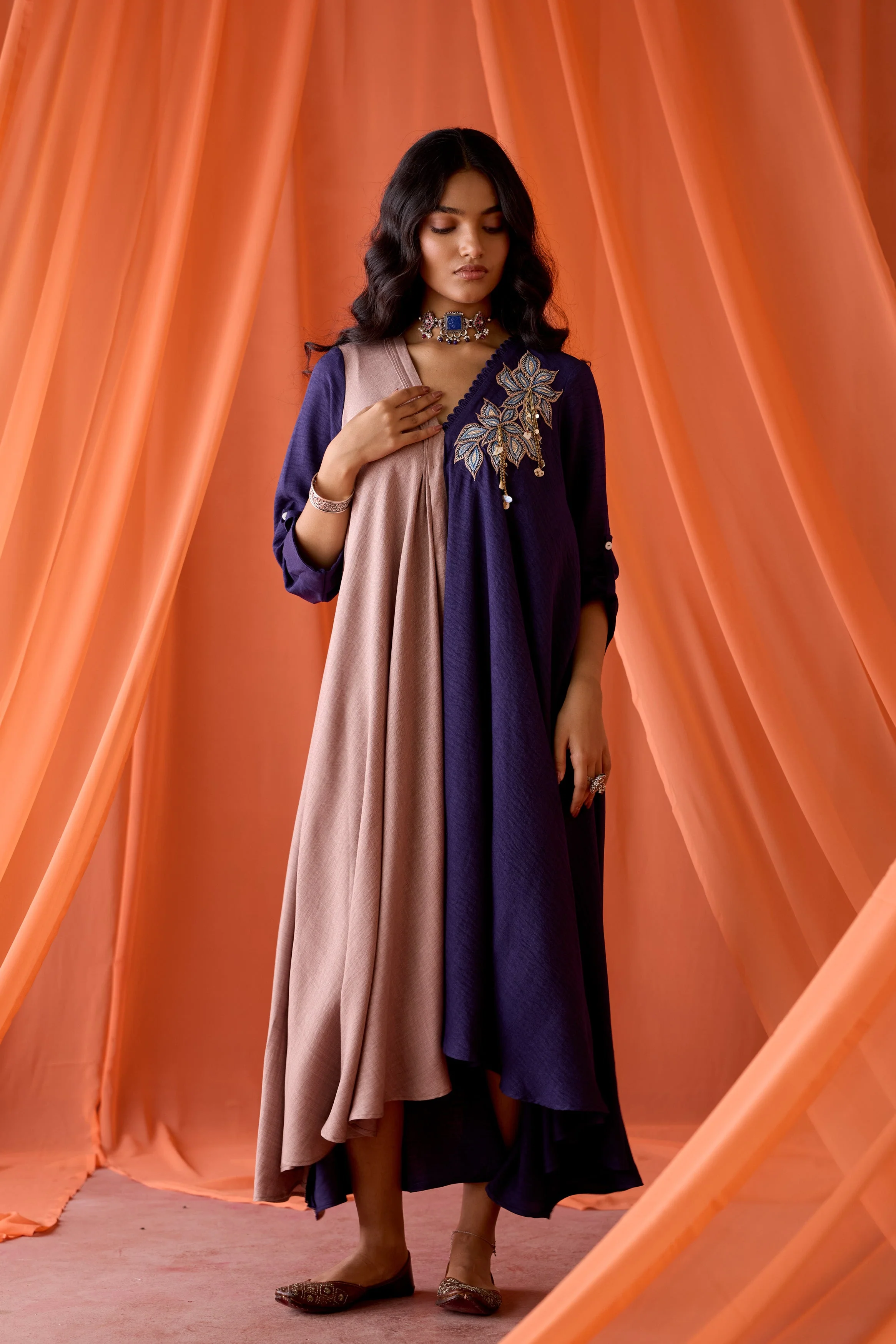 Royal Plum Embellished Premium Silk  Dress - Image 4