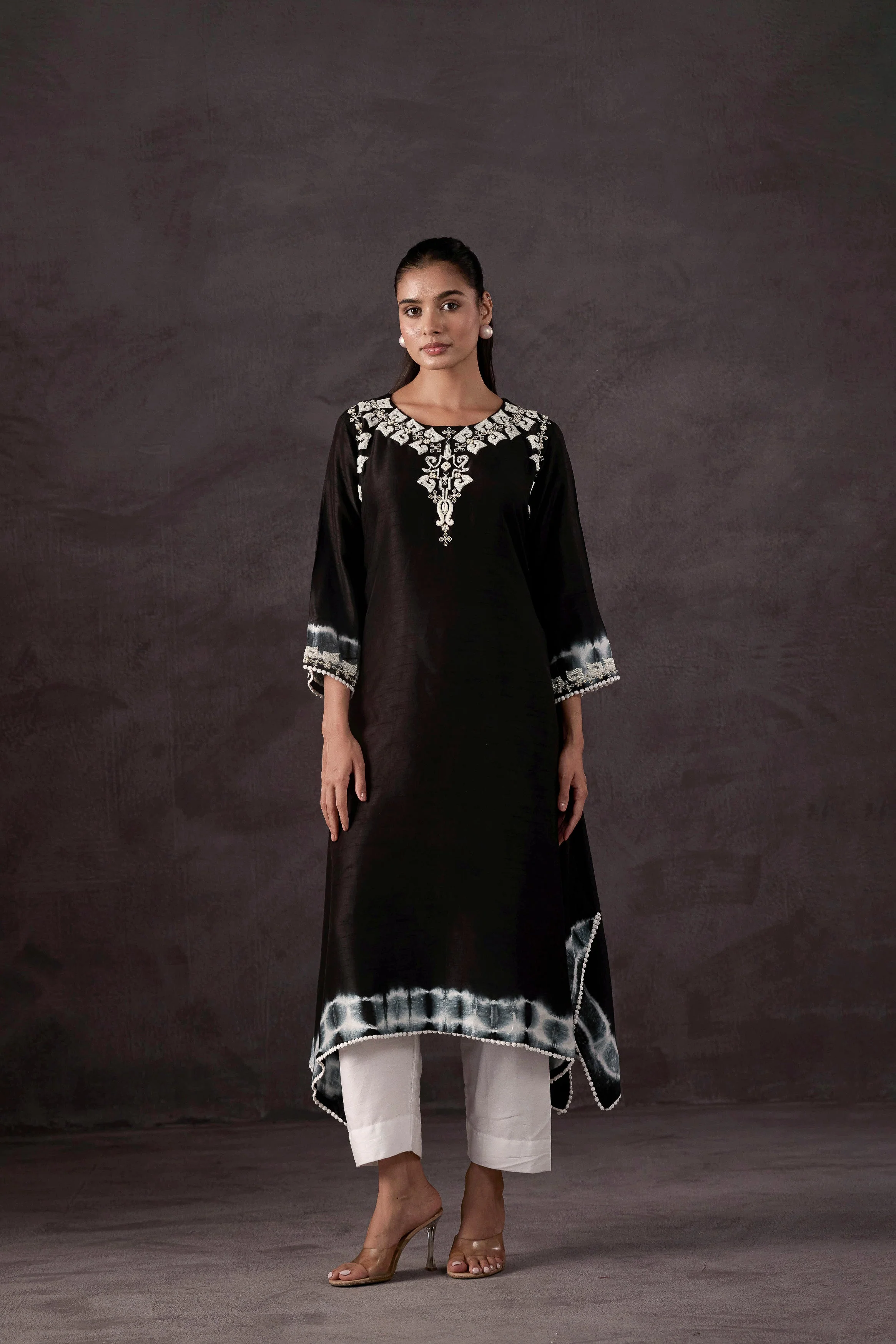 Black Embellished Raw Silk Kurta Set