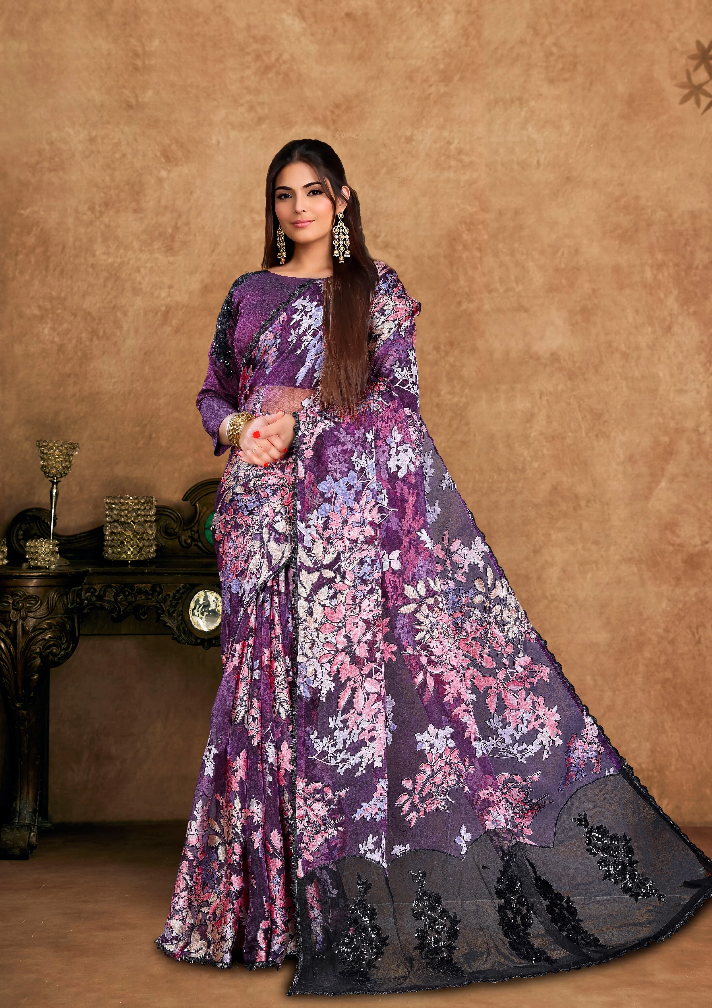 Deep Plum Embellished Premium Silk Saree