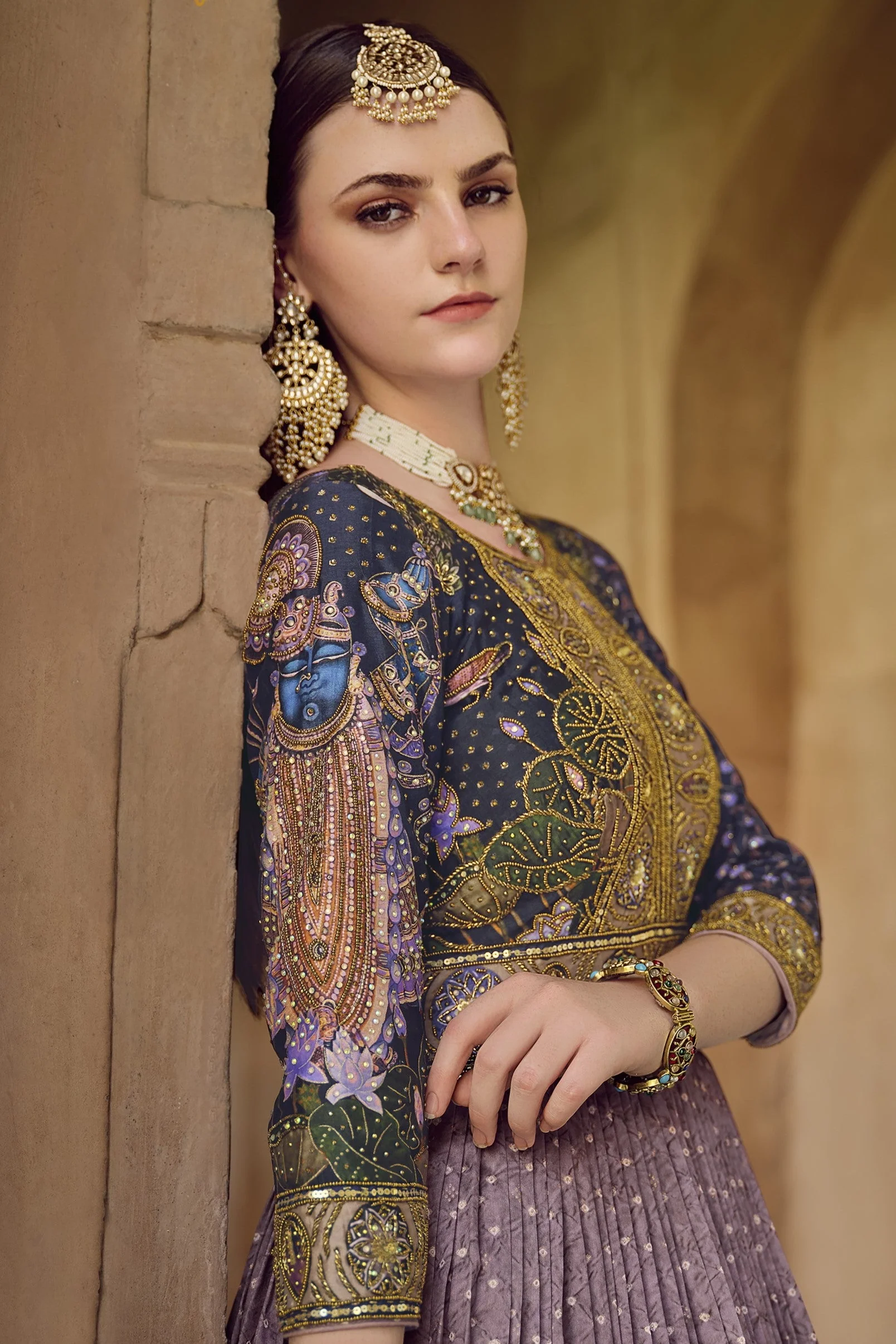 Lavender Divine Printed Premium Silk Anarkali Set - Image 2