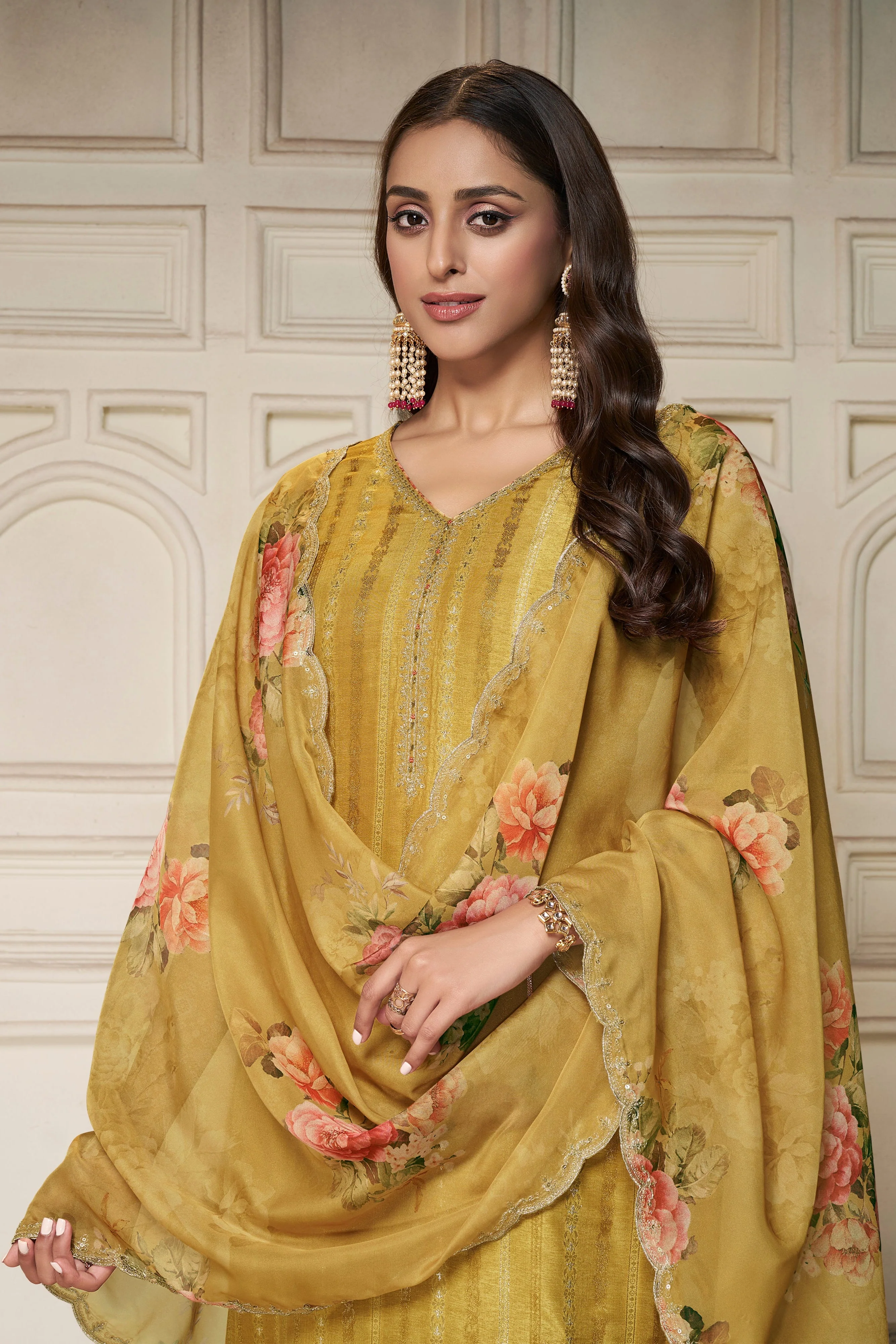 Mustard Dola Silk Kurta & Pant Set - Image 2