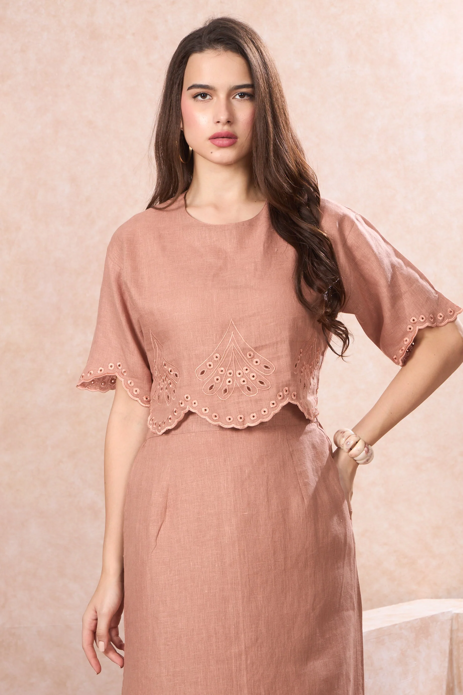 Dusty Petal Embroidered Linen Co-Ord Set - Image 2