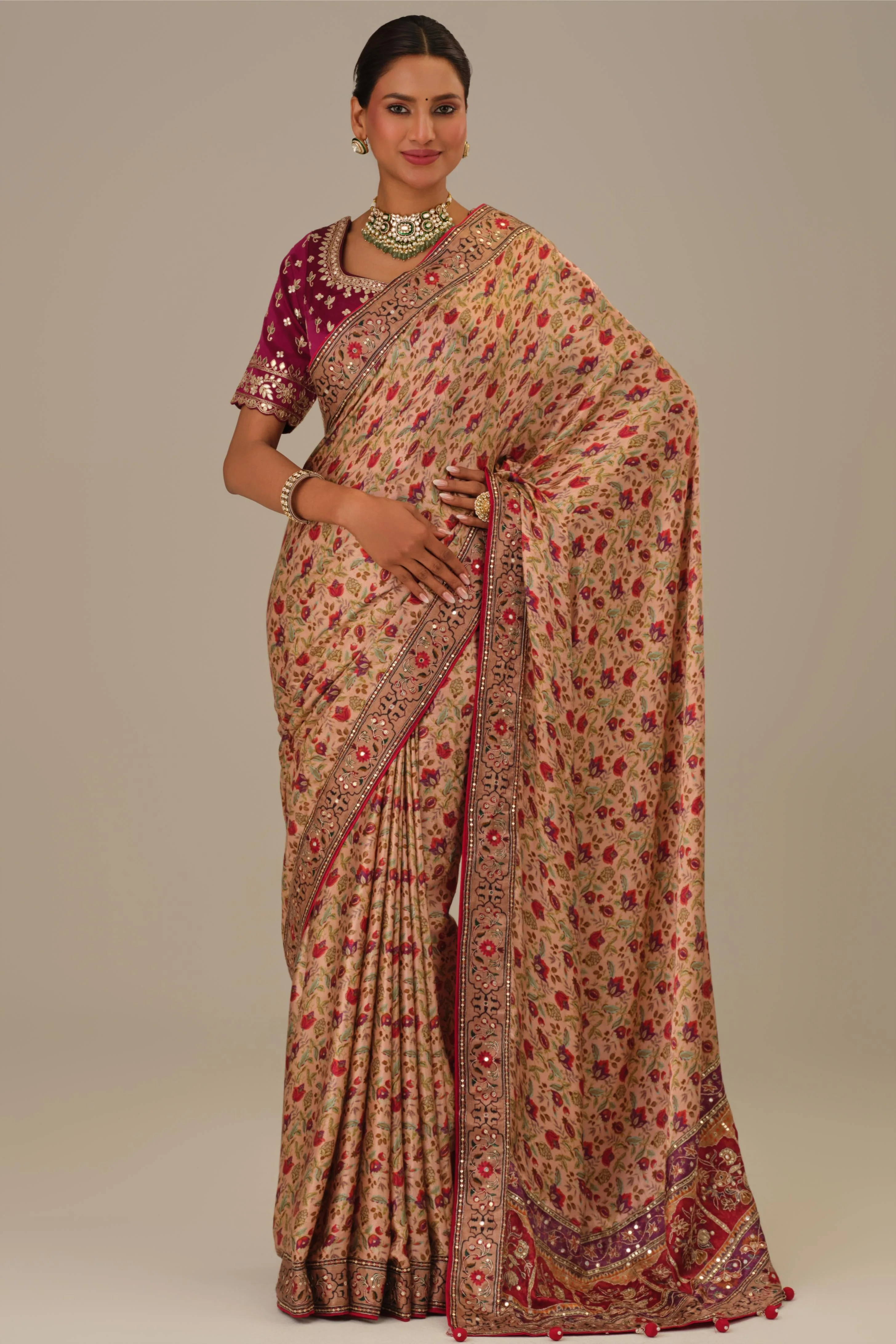 Dusty Rose Printed Modal Satin Silk Saree