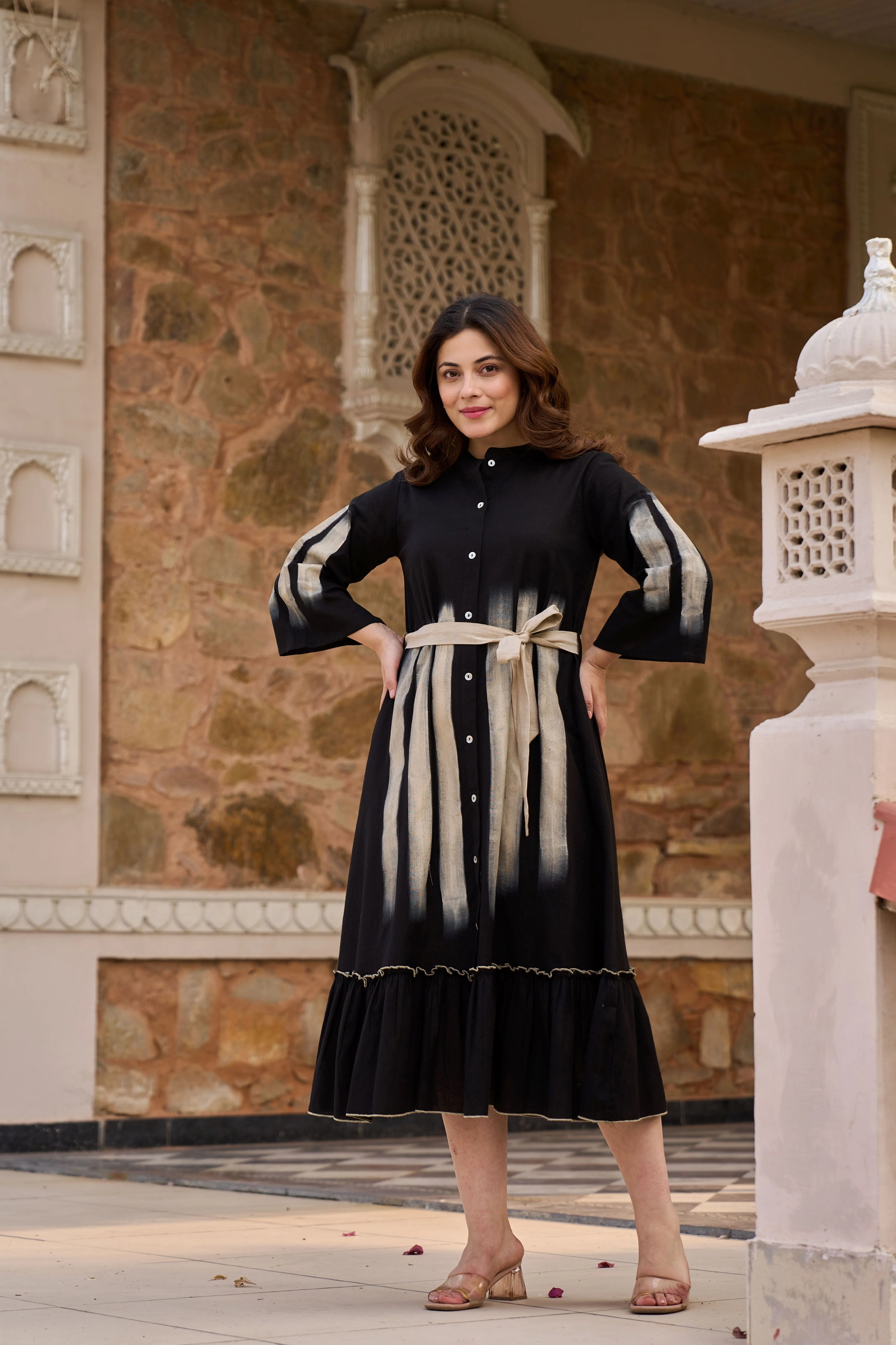 Ebony Hand-Painted Cotton Linen Midi Dress - Image 5