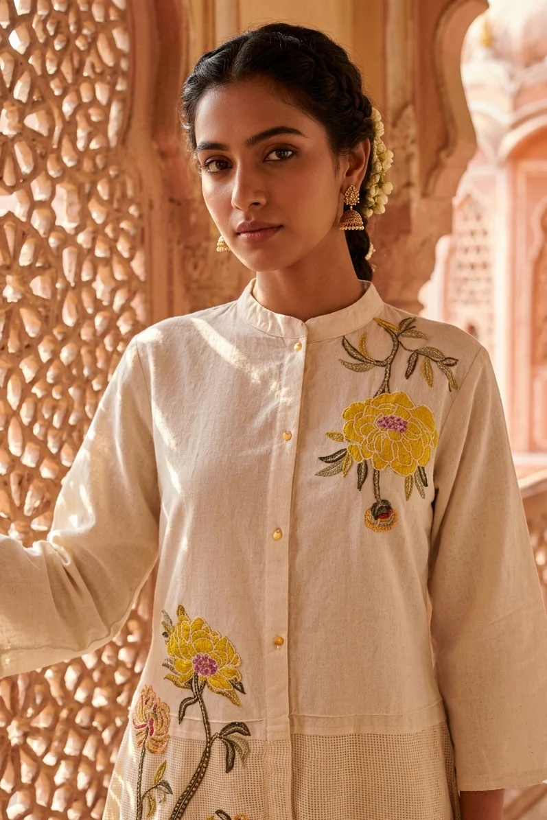 Off-White Embellished Cotton Co-Ord Set - Image 2