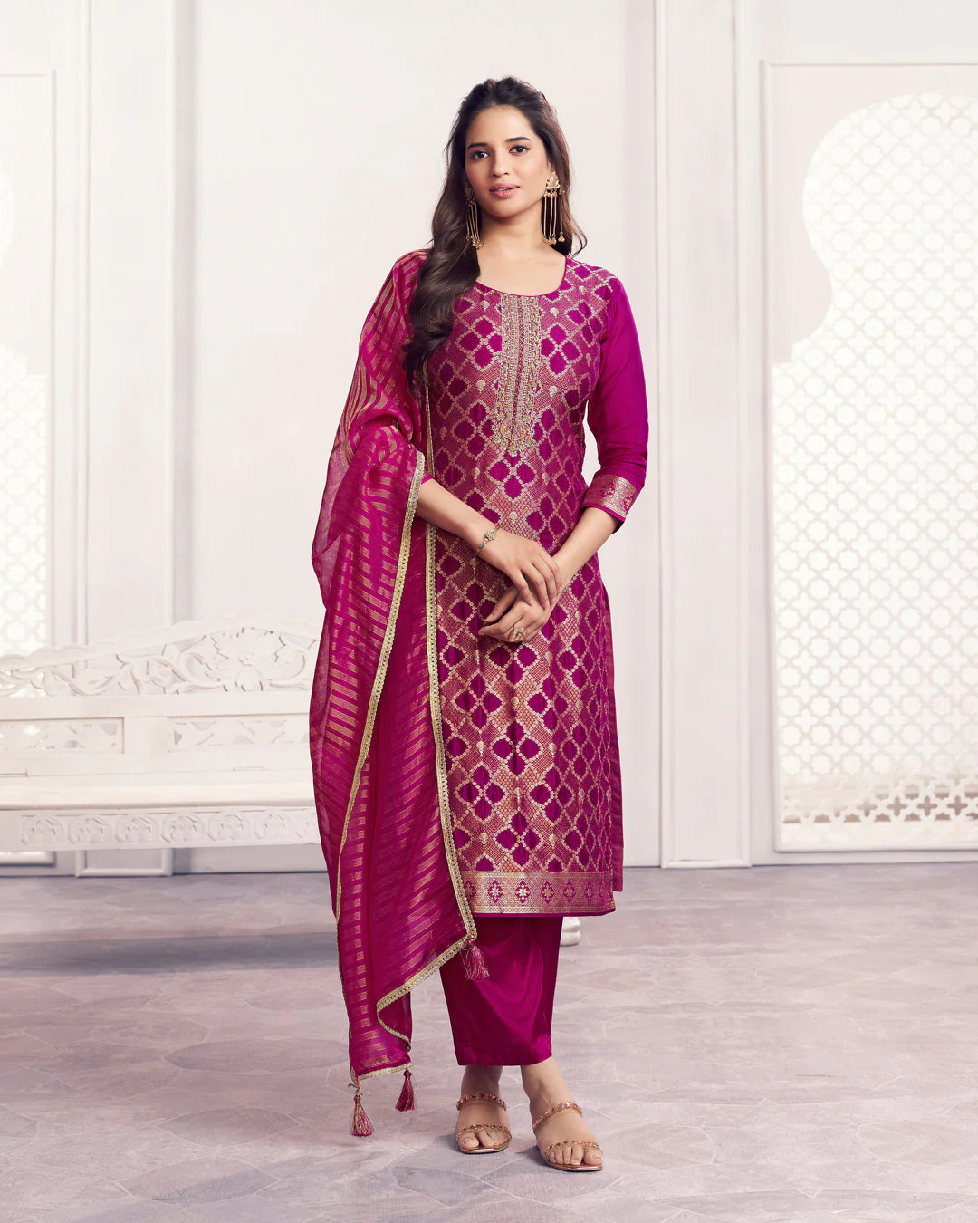 Rani Glow Embellished Chiniya Silk Pant Set