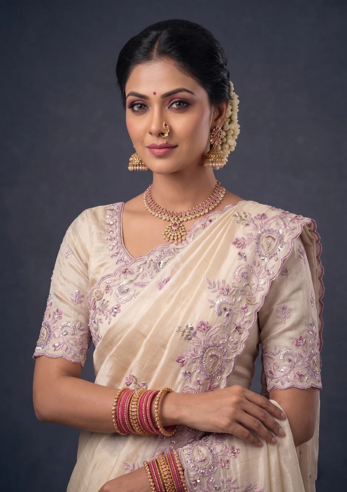 Gilded Ivory Embellished Tissue Silk Saree - Image 2