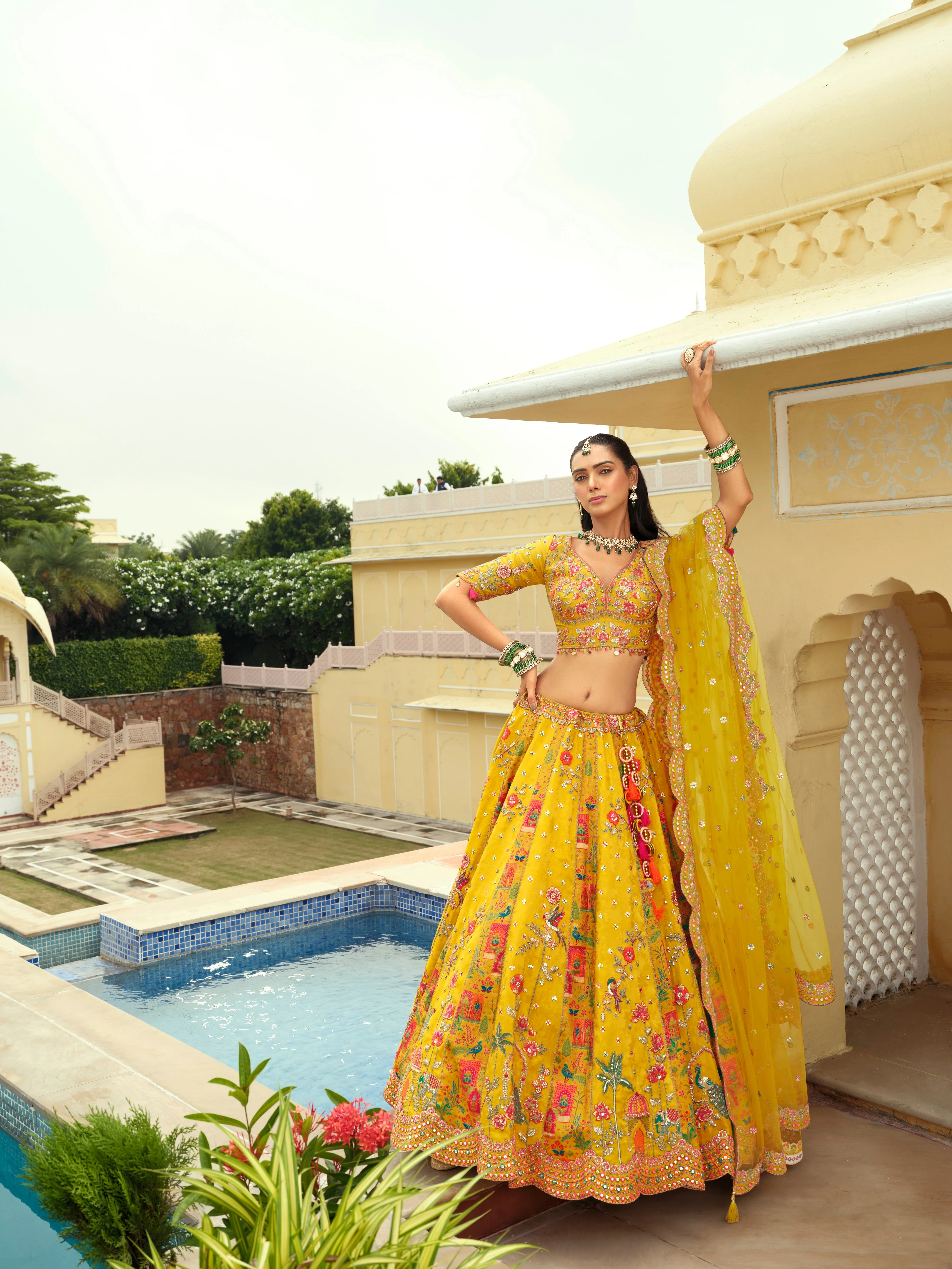 Marigold Yellow Embellished Premium Silk Lehenga Set - Image 2