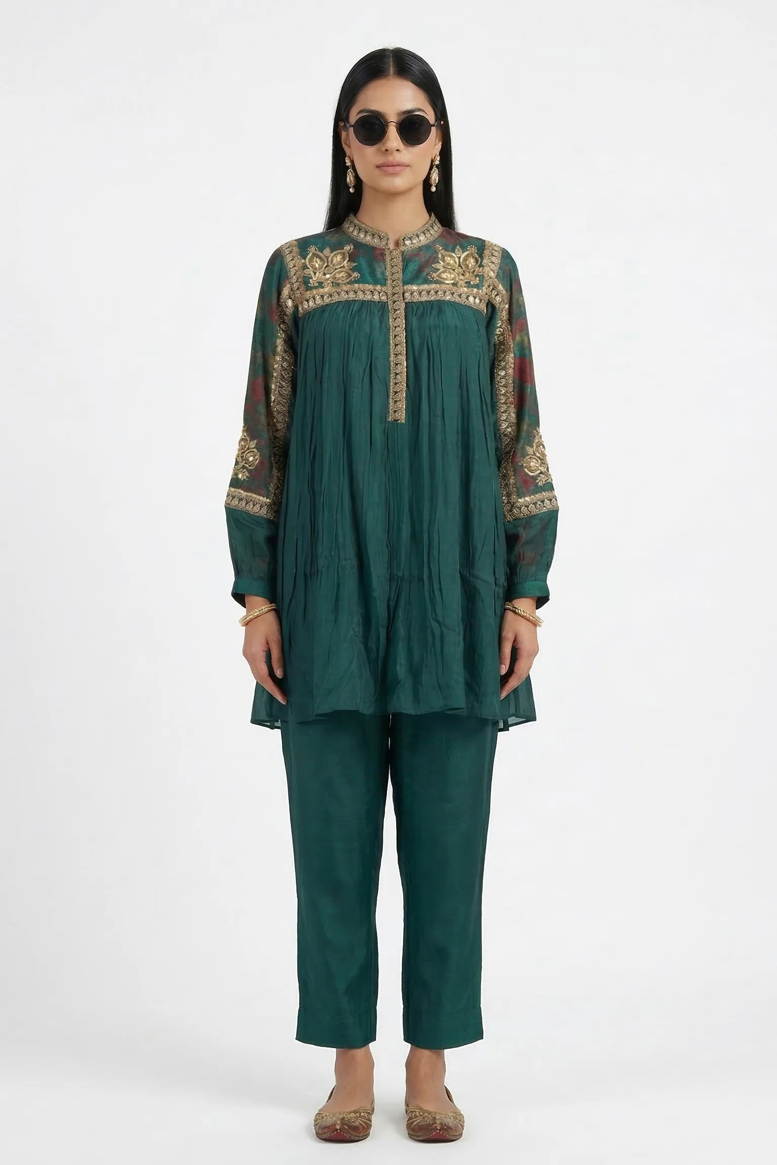 Emerald Embellished Organza Silk Co-Ord Set