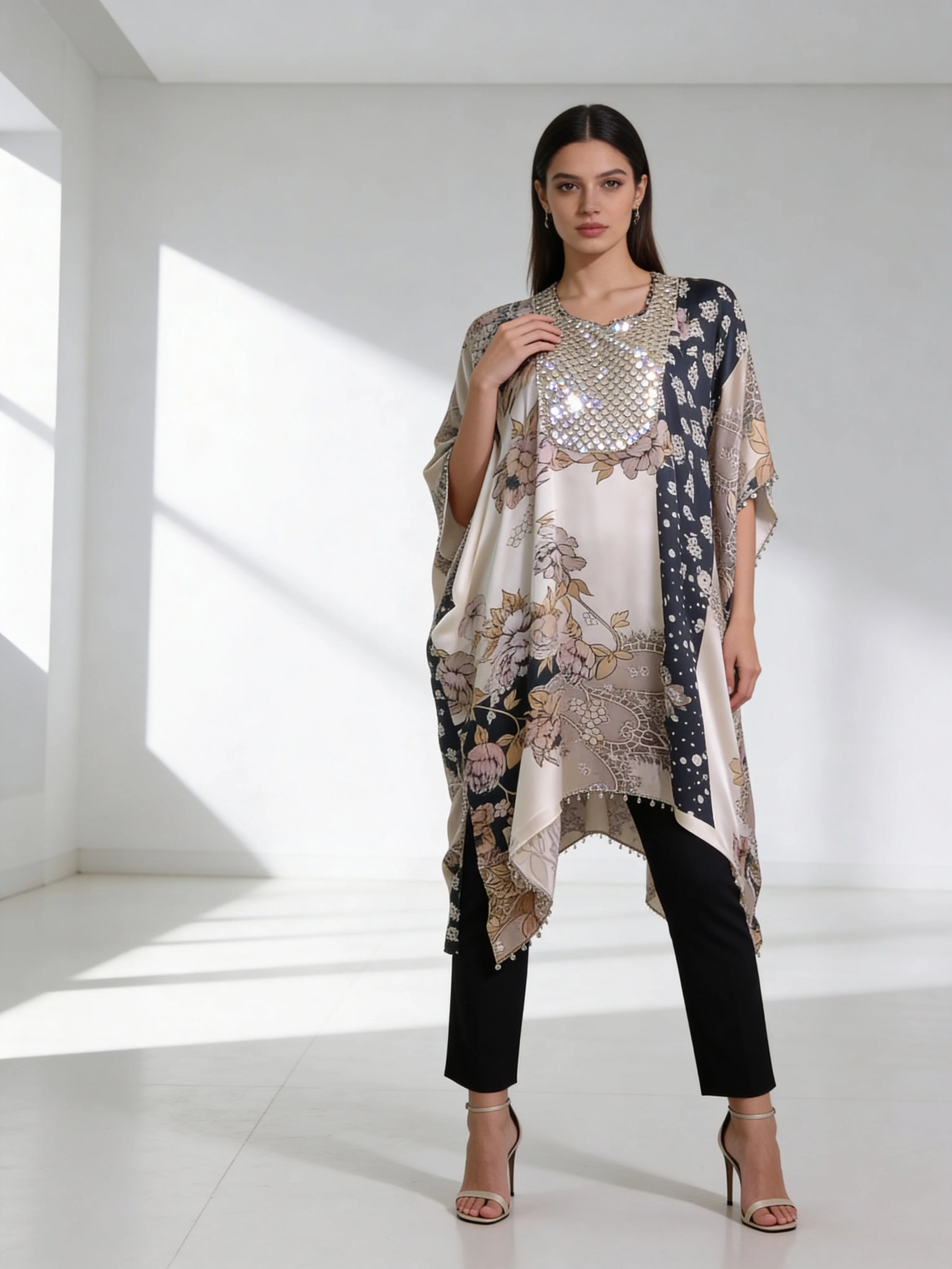 Cream Embellished Soft Organza Silk Kurta Set