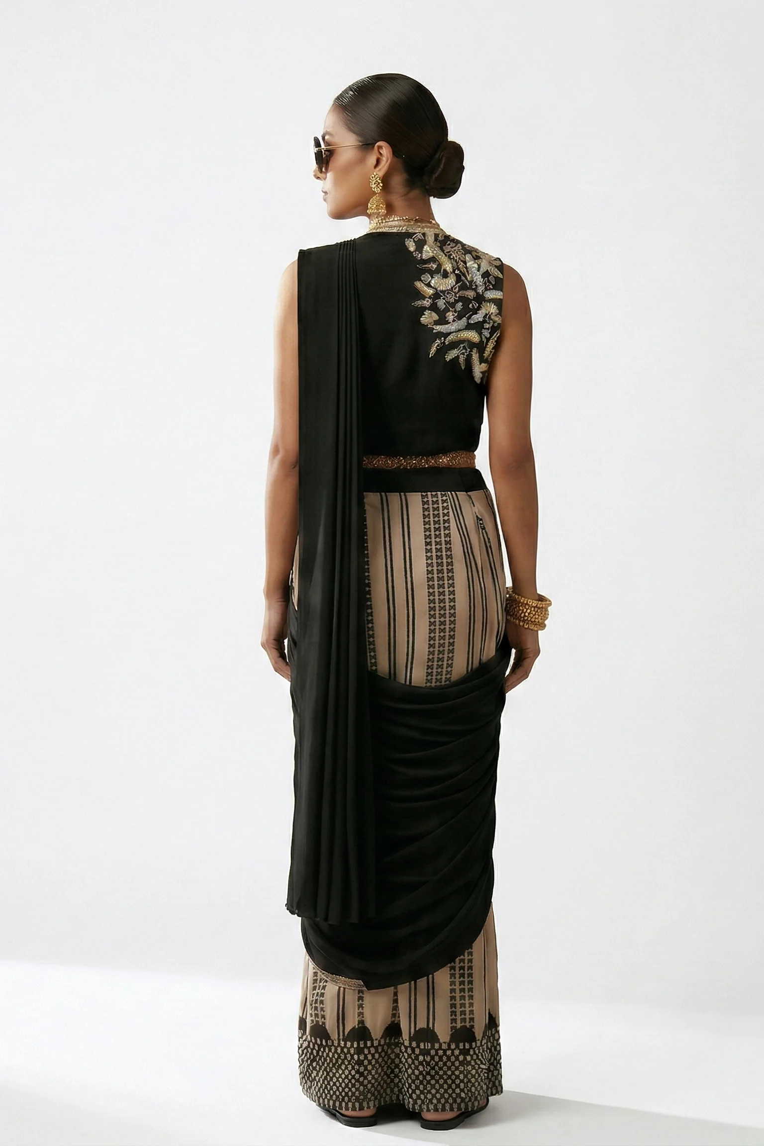 Midnight Noir Embellished Premium Silk Pre-Draped Saree - Image 2