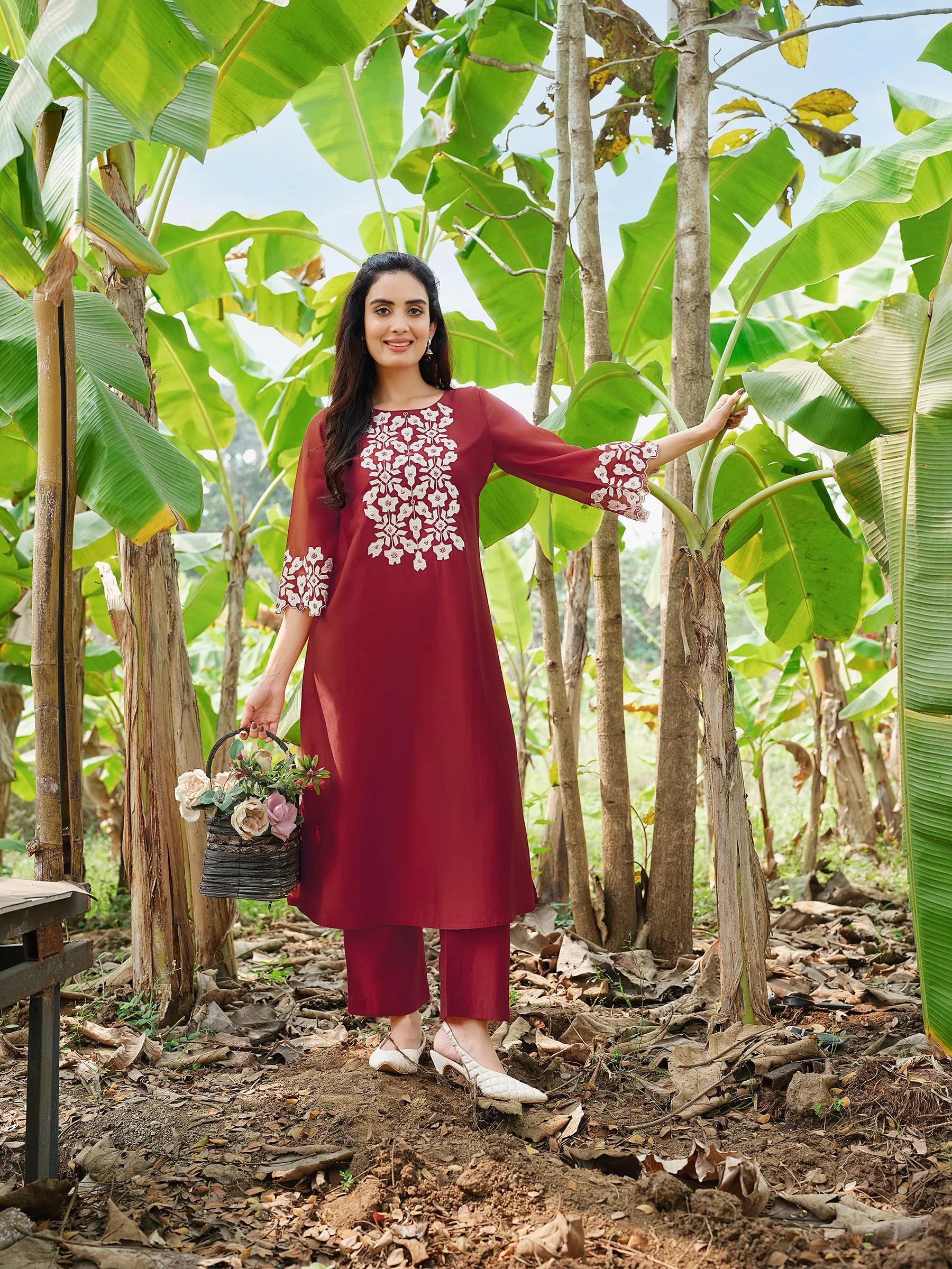 Deep Maroon Embroidered Chanderi Silk Kurta Set