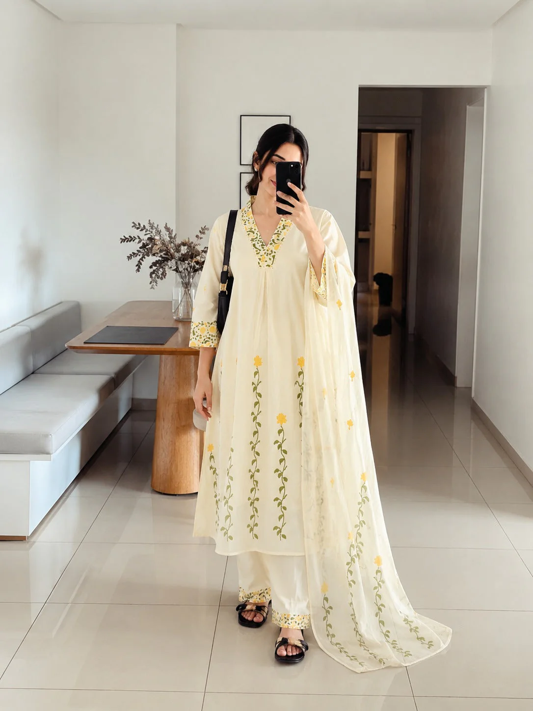 Sunlit Meadow Printed Mul-Cotton Anarkali Set