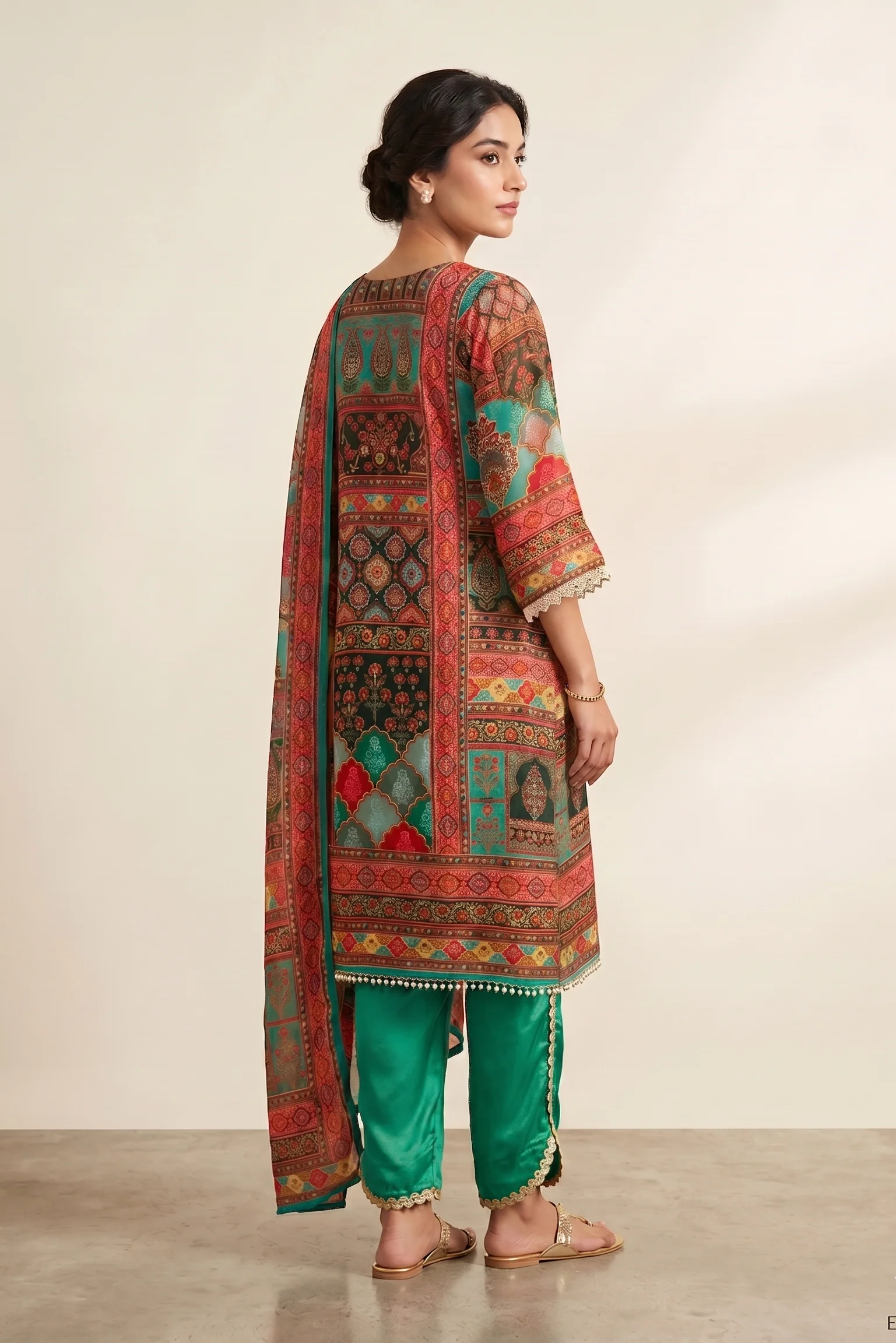 Green Embellished Organza Silk Dhoti Kurta Set - Image 2
