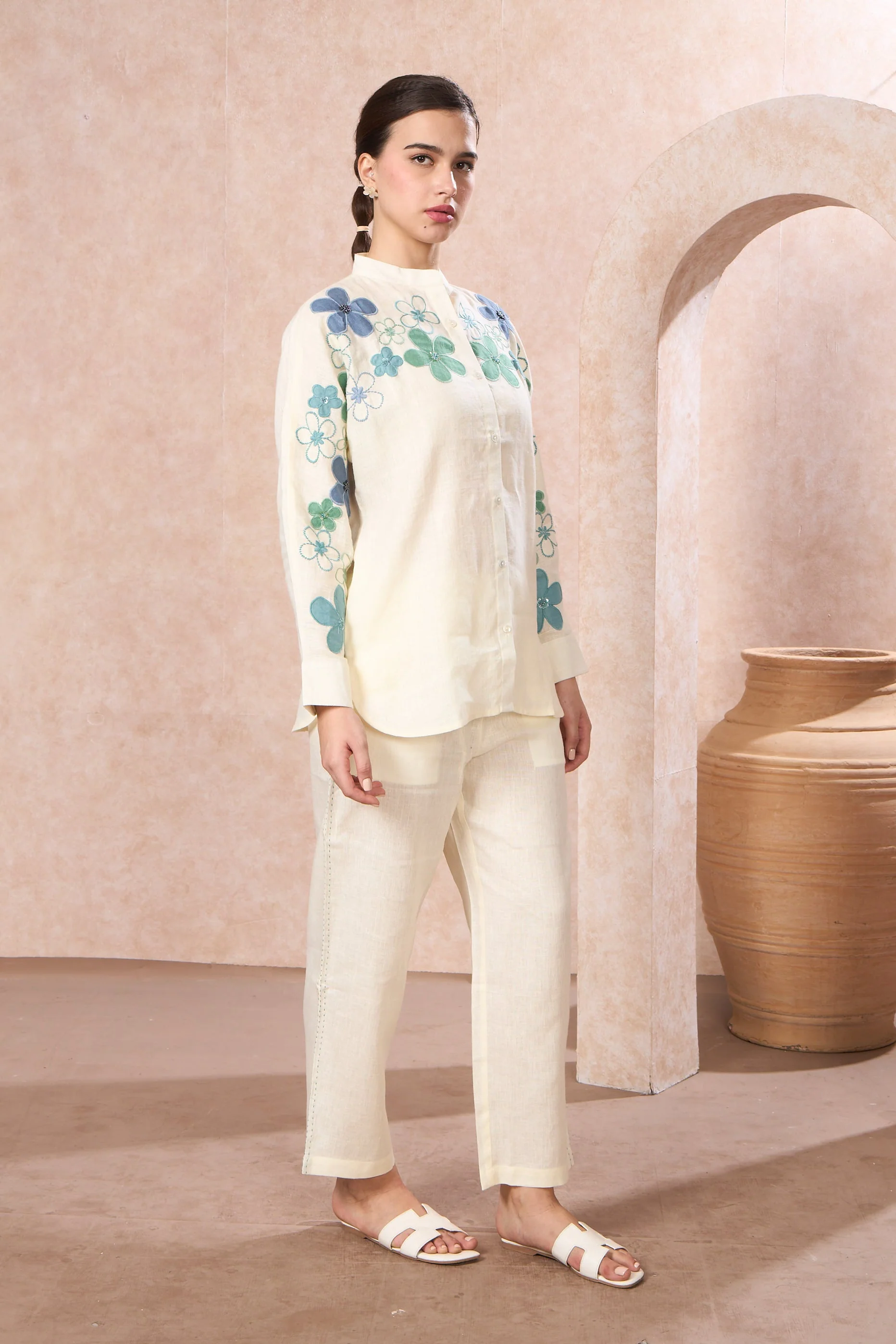 Ivory Meadow Embroidered Linen Co-Ord Set - Image 4