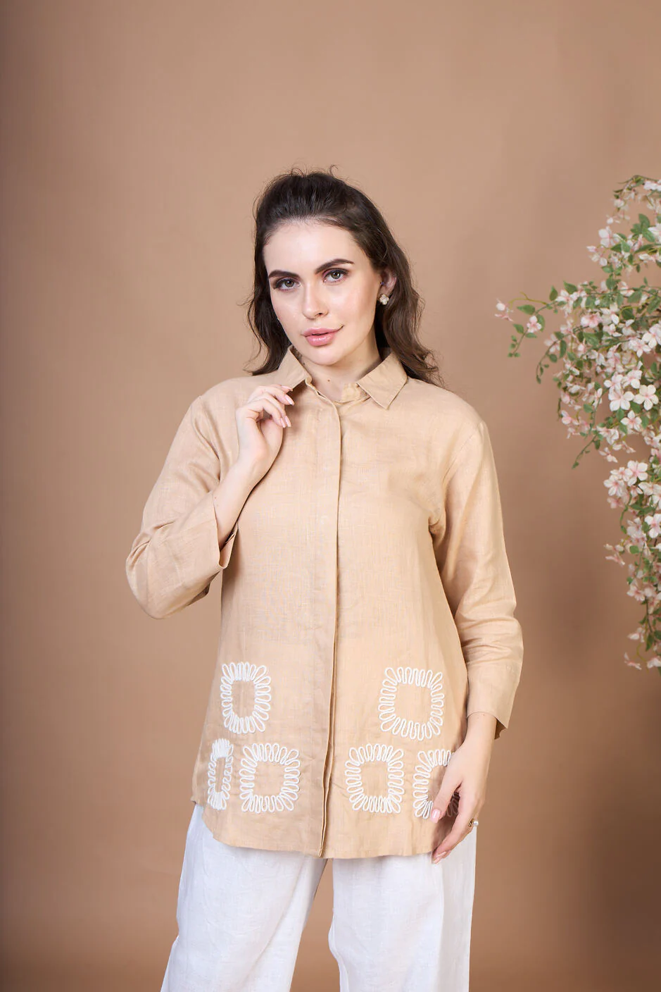 Sand Loop Embroidered Linen Co-Ord Set - Image 2