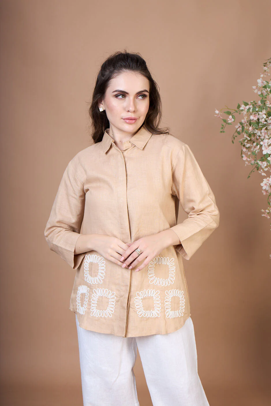 Sand Loop Embroidered Linen Co-Ord Set - Image 3