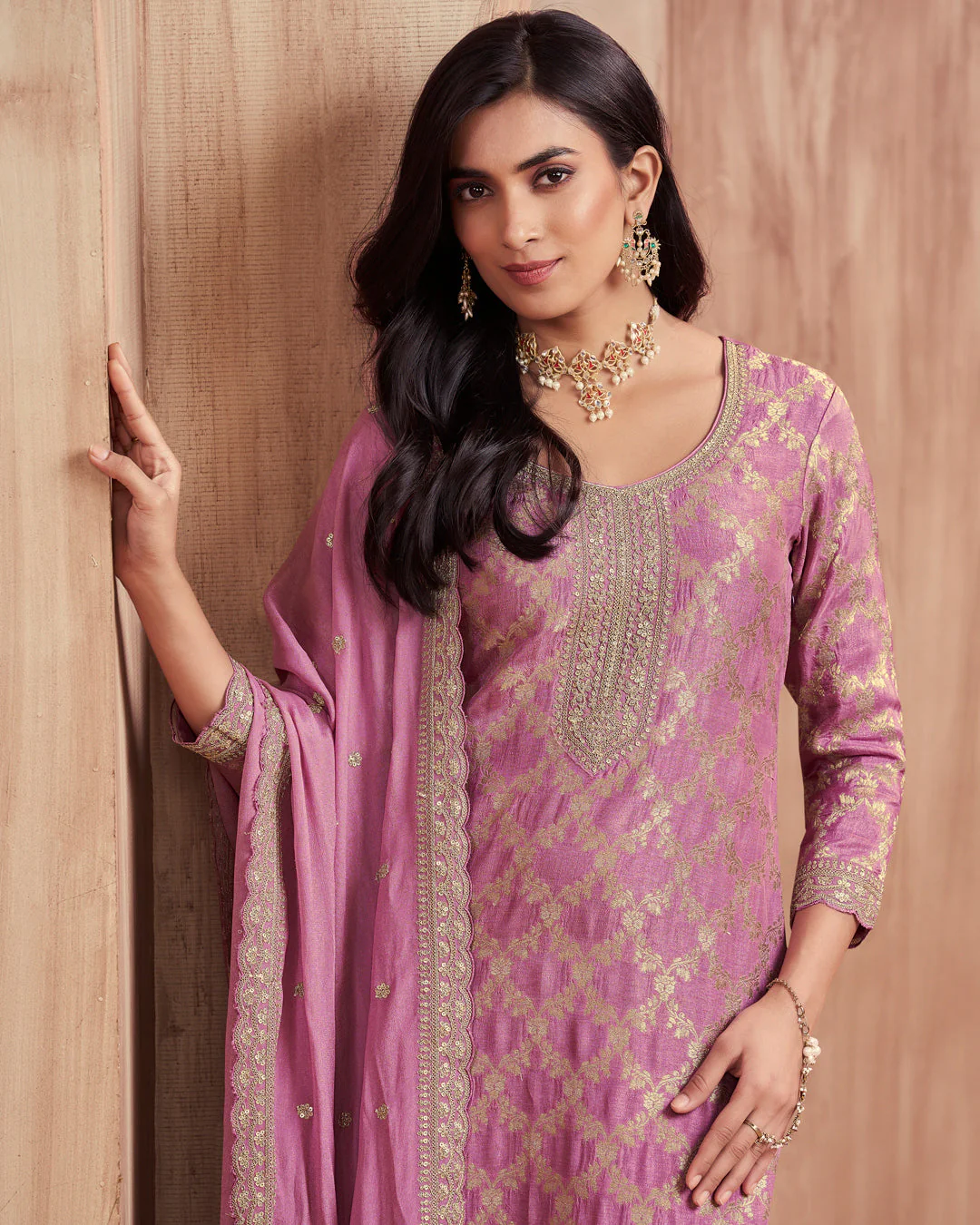 Mist Glow Embellished Dola Silk Pant Set - Image 2