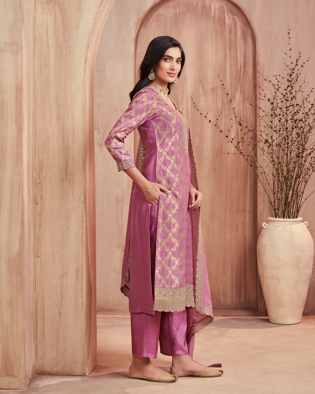 Mist Glow Embellished Dola Silk Pant Set - Image 5