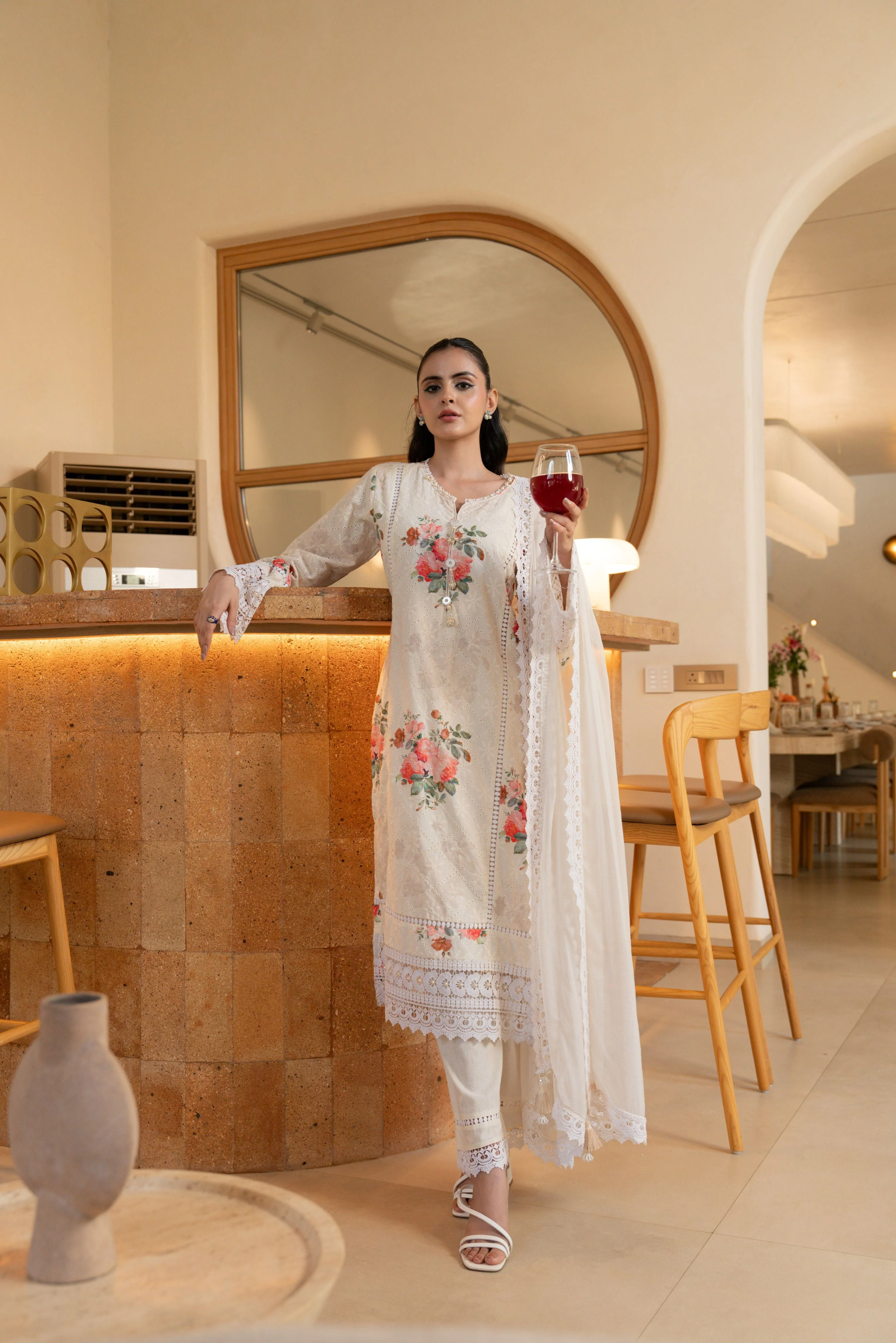 Ivory Rose Embellished Cotton Pant Set - Image 3