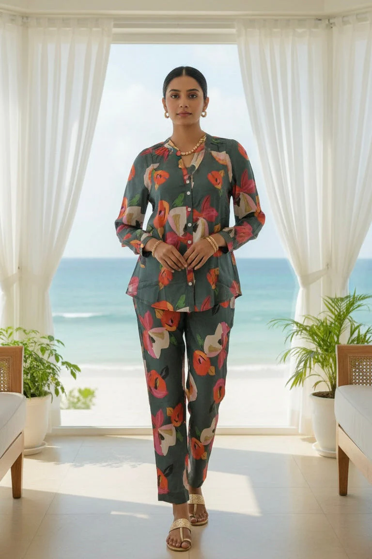 Jade Mist Printed Cotton Co-Ord Set