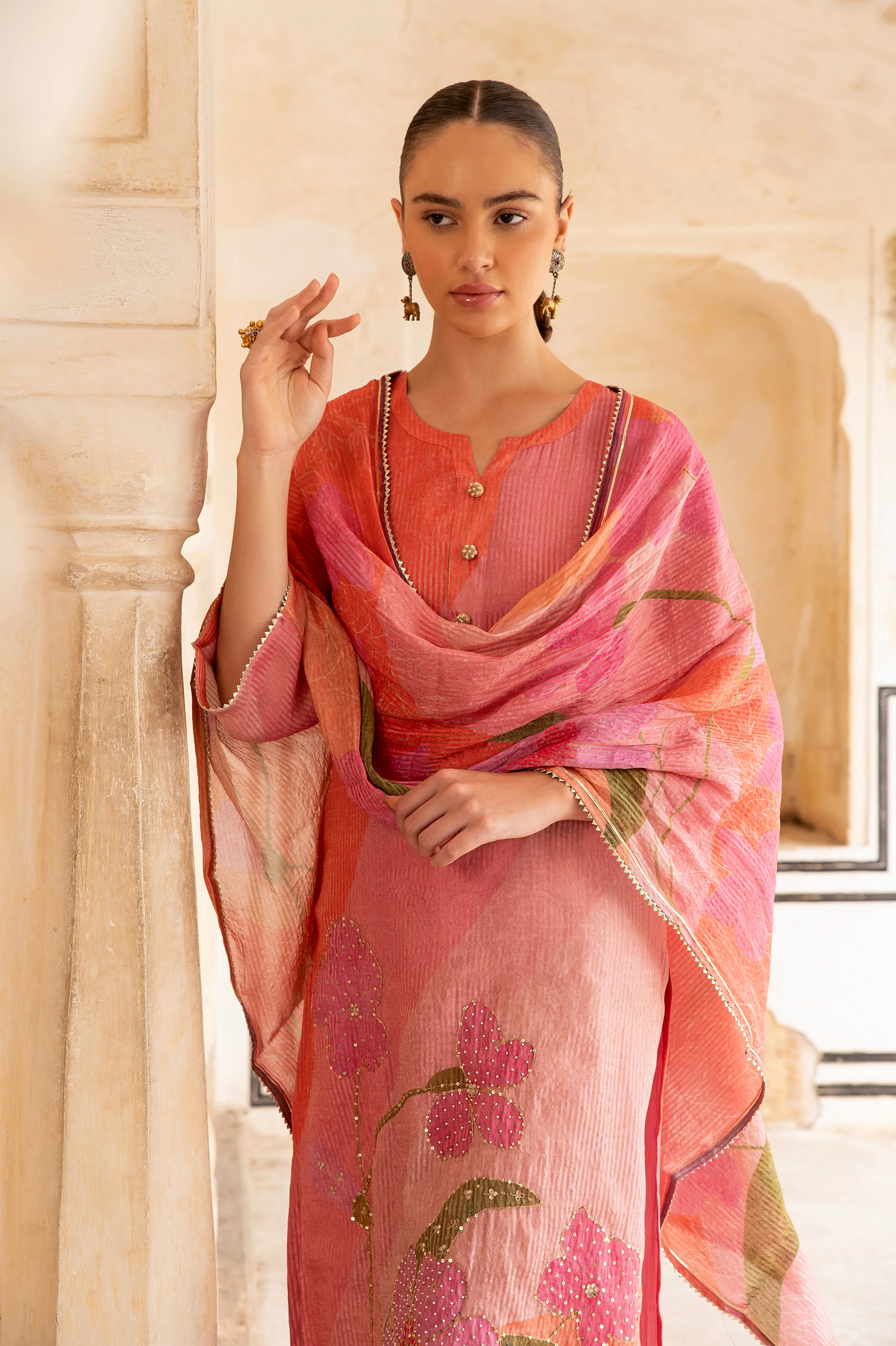 Light Pink Embellished  Premium Silk Pant Set - Image 2