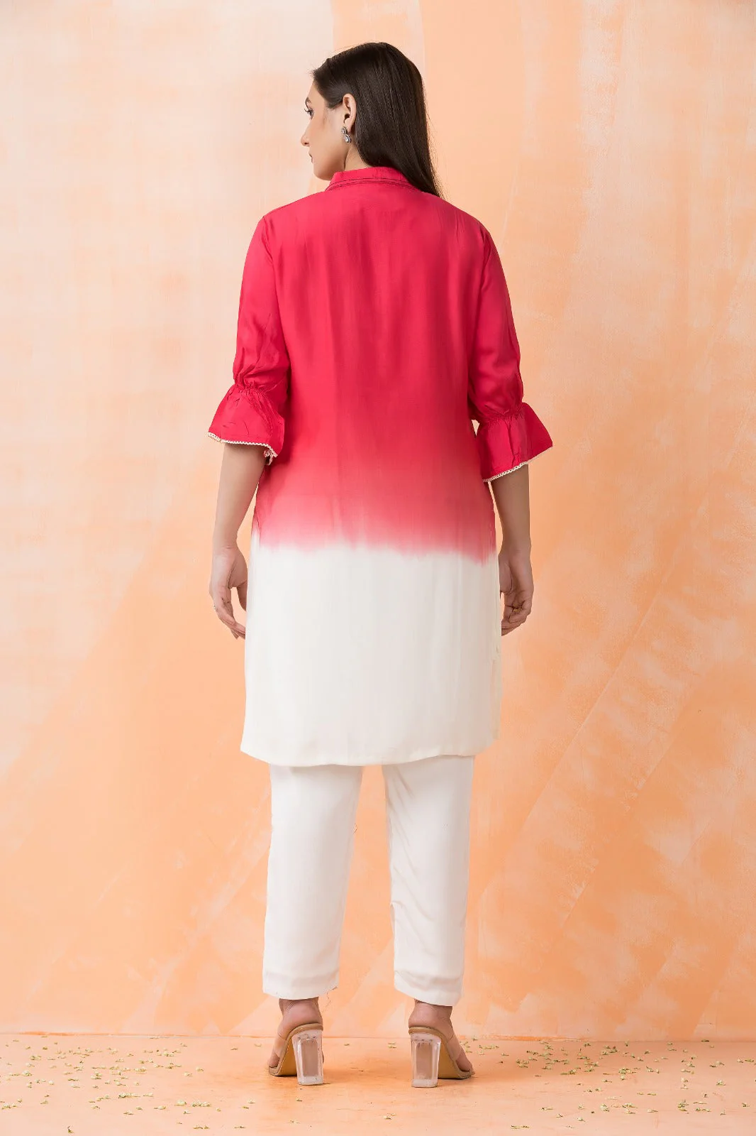 Light Red Printed Muslin silk  Co-Ord Set - Image 4
